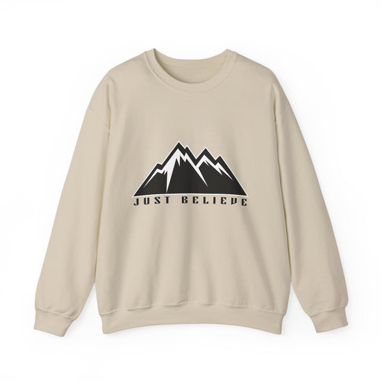 Just Believe Mountain Crewneck Sweatshirt — Inspirational Outdoor Graphic Sweatshirt