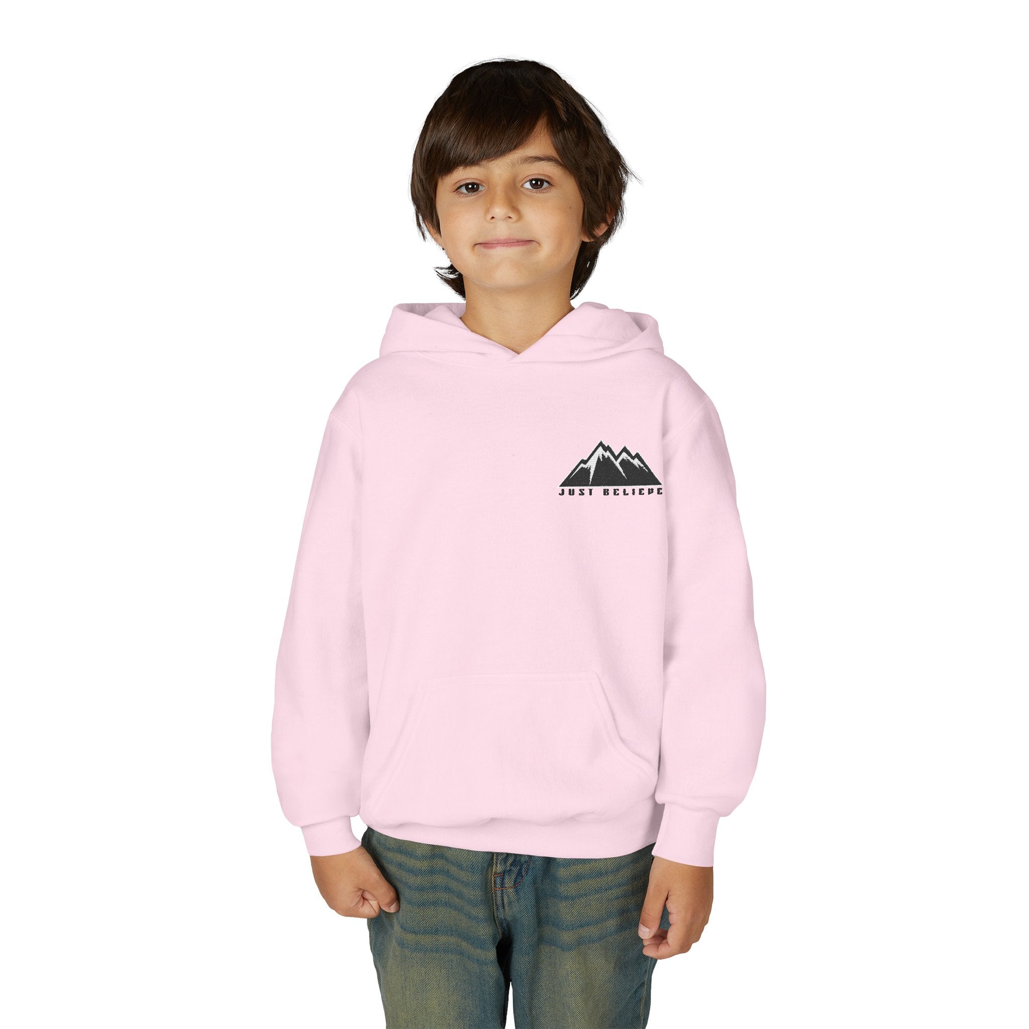 Youth Hoodie - Mountain Logo "Just Breathe" Minimal Outdoor Pullover