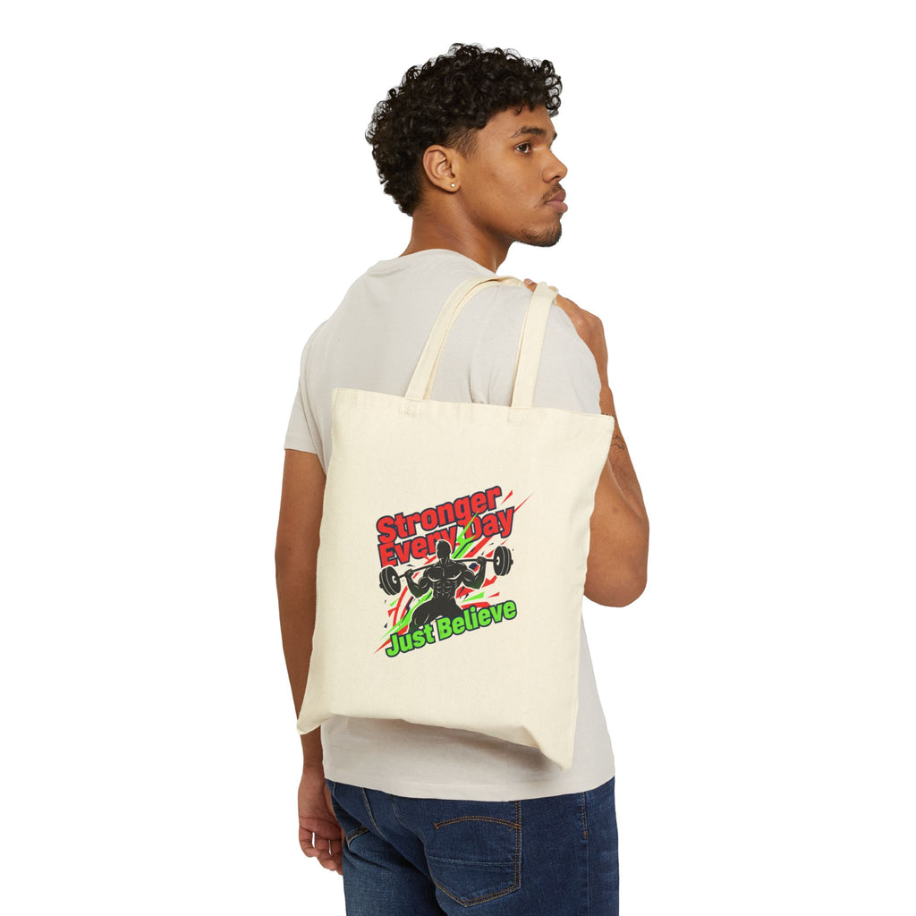 Just Believe Stronger Every Day Tote | gym motivation, workout bag