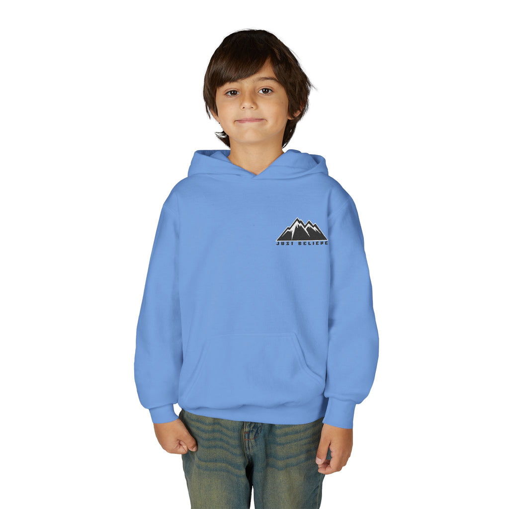 Youth Hoodie - Mountain Logo "Just Breathe" Minimal Outdoor Pullover