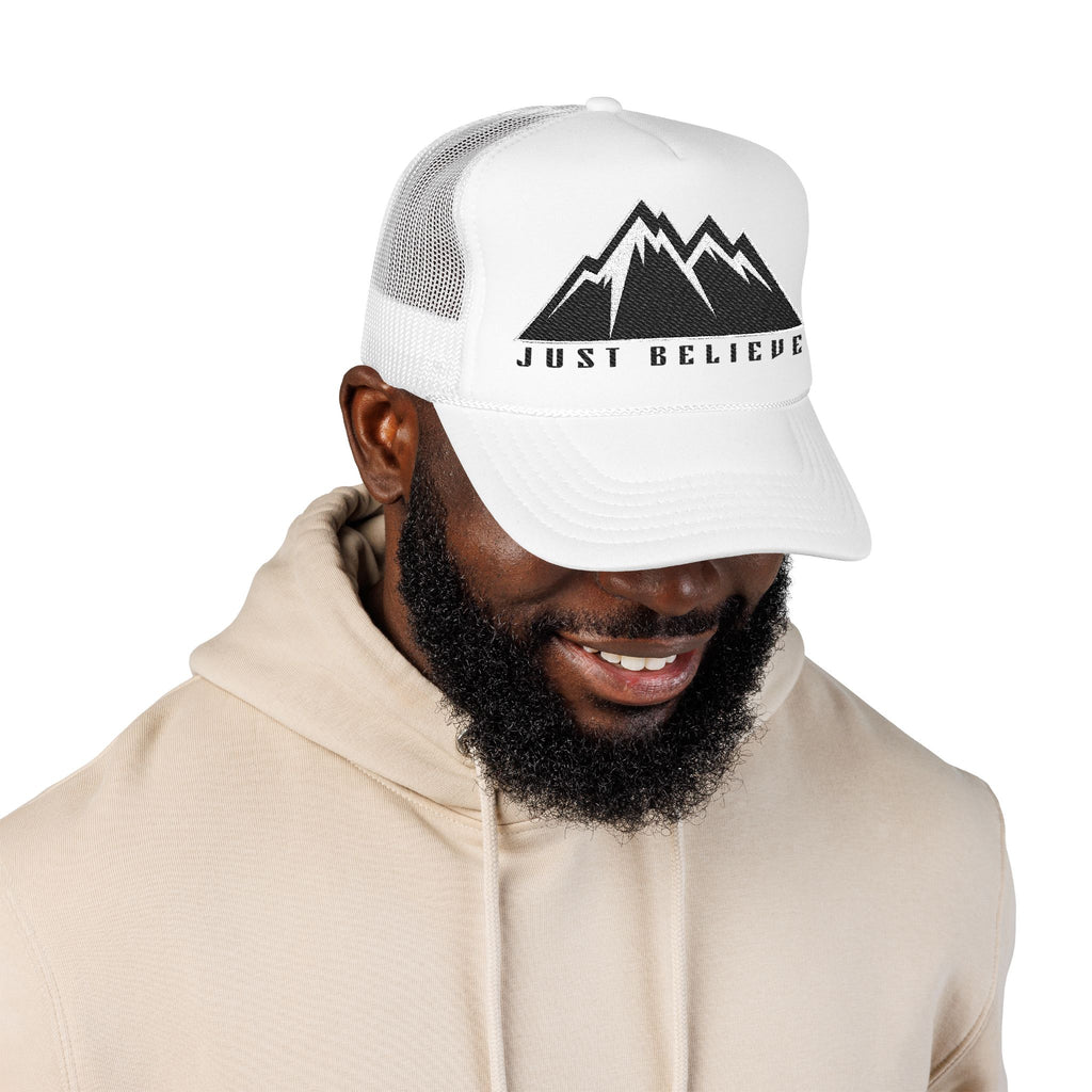 Just Believe Embroidered Trucker Hat — Foam Mesh Cap