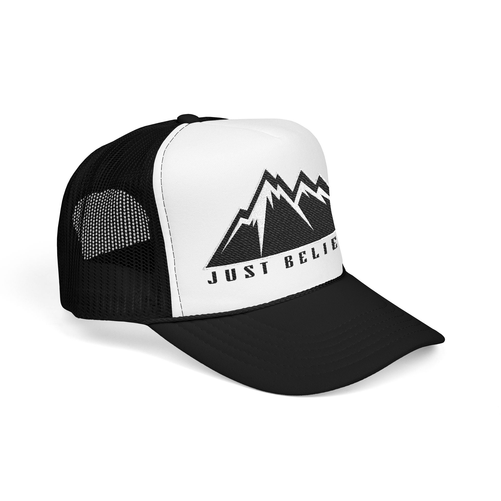 Just Believe Embroidered Trucker Hat — Foam Mesh Cap