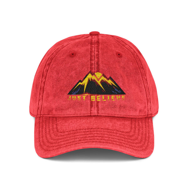 Just Believe Embroidered Vintage Mountain Cap — Red Dad Hat
