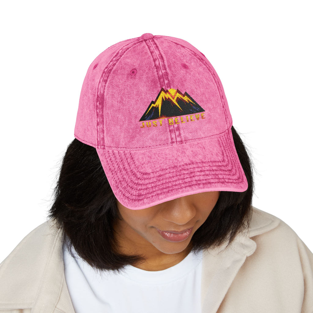 Just Believe Embroidered Vintage Mountain Cap — Red Dad Hat