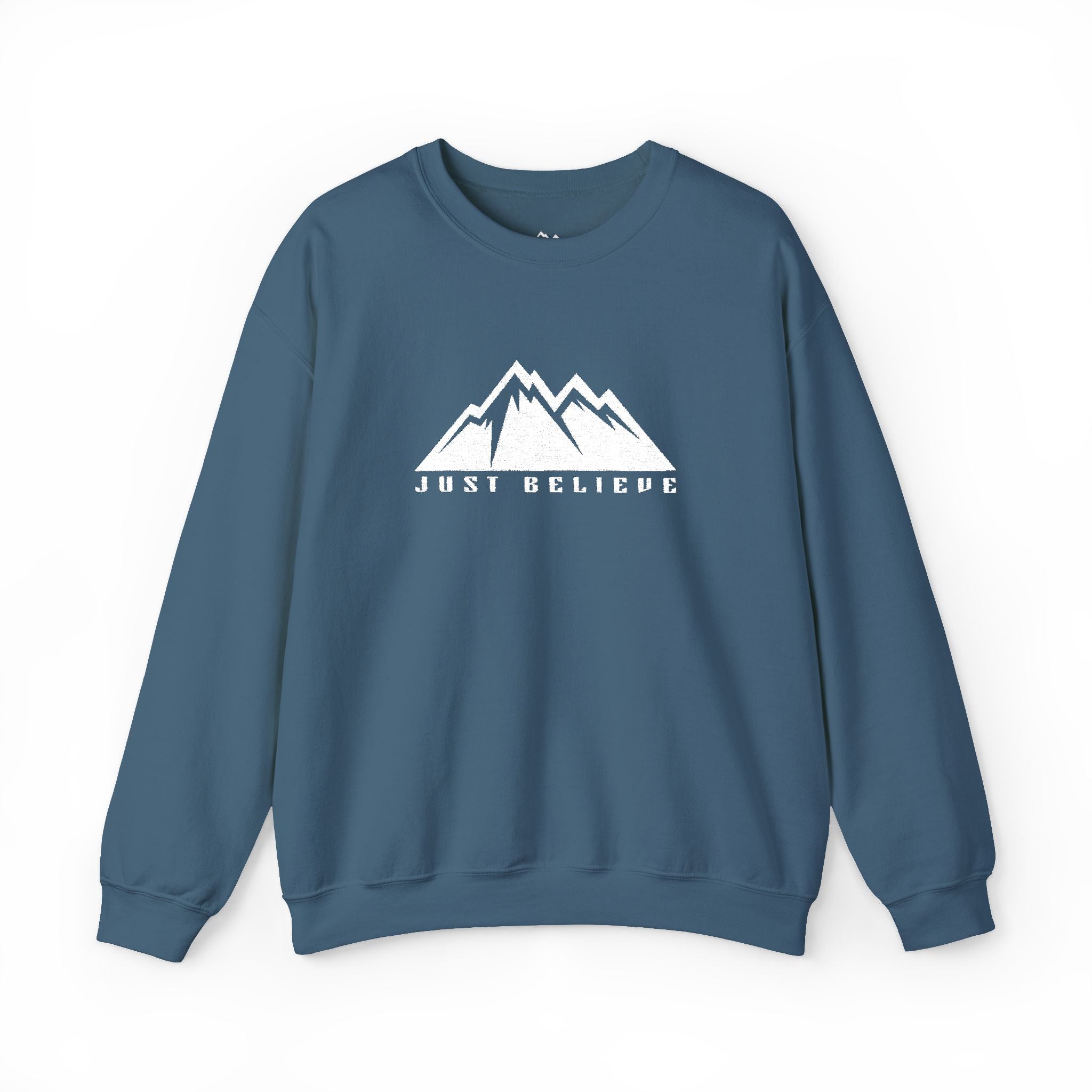 Just Believe Mountain Ridge Crewneck Sweatshirt — Adventure Graphic "Love Believe"