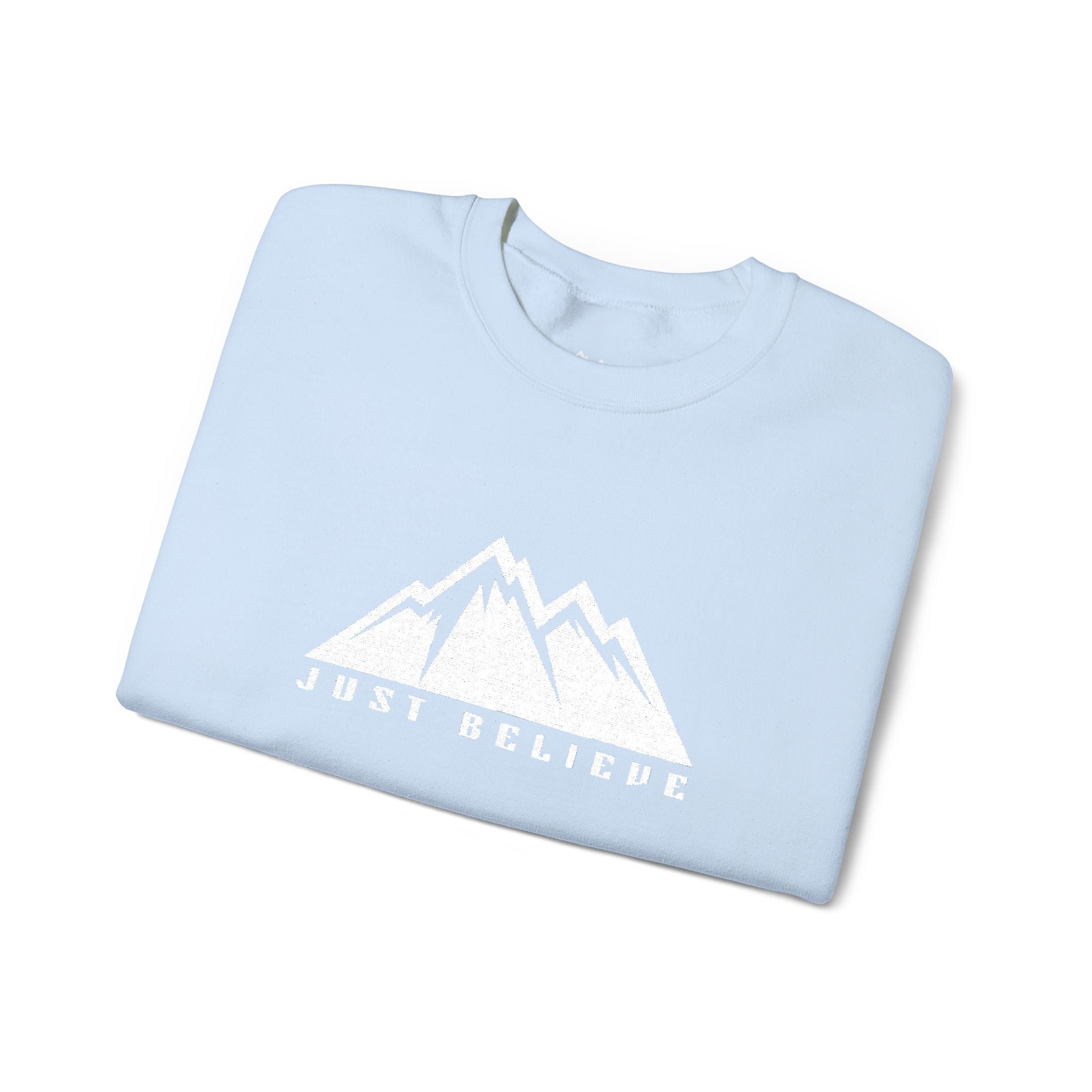 Just Believe Mountain Ridge Crewneck Sweatshirt — Adventure Graphic "Love Believe"
