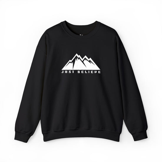 Just Believe Mountain Ridge Crewneck Sweatshirt — Adventure Graphic "Love Believe"
