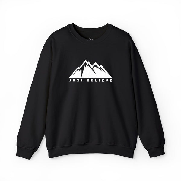 Just Believe Mountain Ridge Crewneck Sweatshirt — Adventure Graphic "Love Believe"