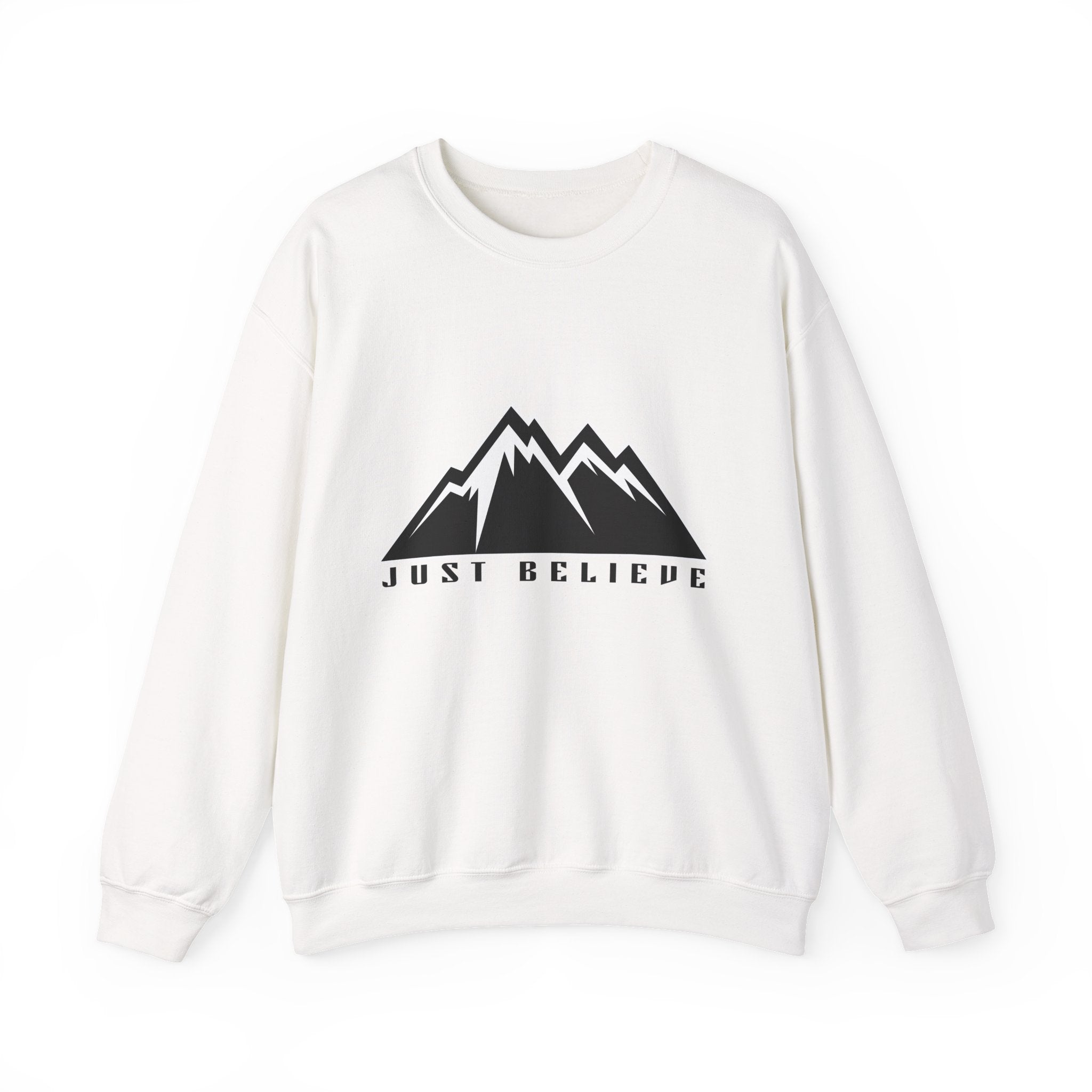 Just Believe Mountain Crewneck Sweatshirt — Inspirational Outdoor Graphic Sweatshirt