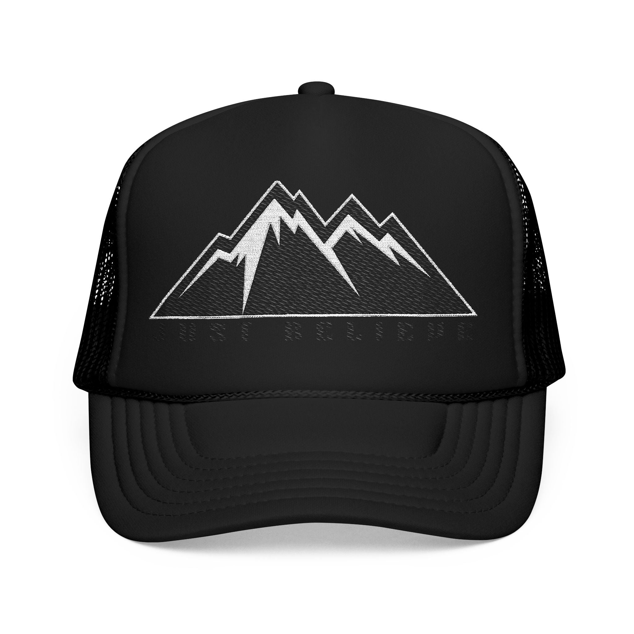 Just Believe Embroidered Trucker Hat — Foam Mesh Cap