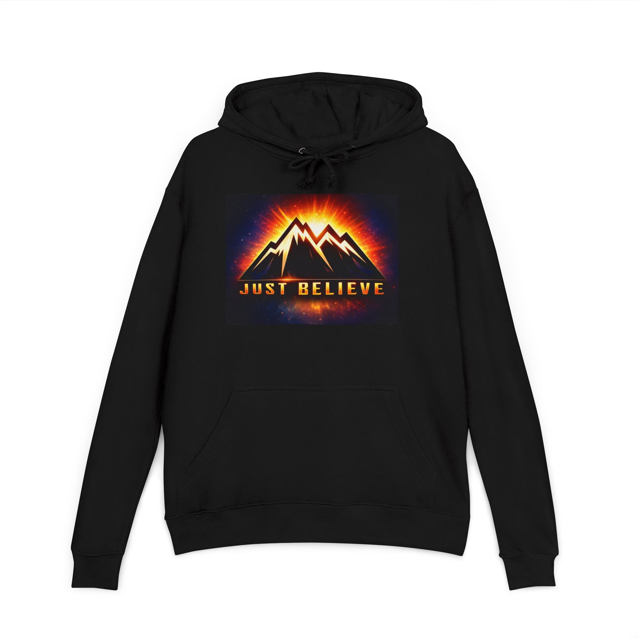 JustBelieve Mountain Sunrise Hoodie — Inspirational Outdoor Graphic Hoodie