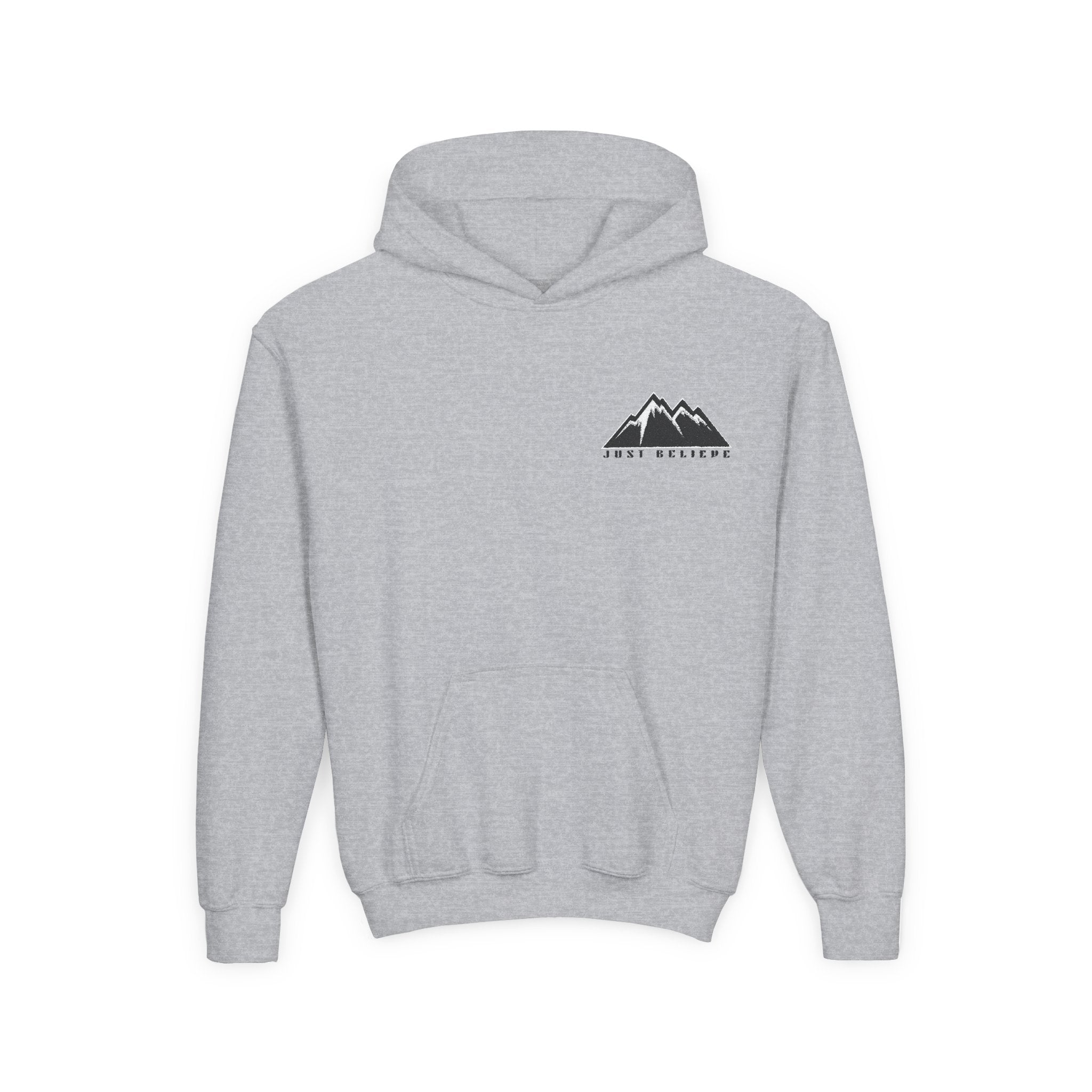 Youth Hoodie - Mountain Logo "Just Breathe" Minimal Outdoor Pullover