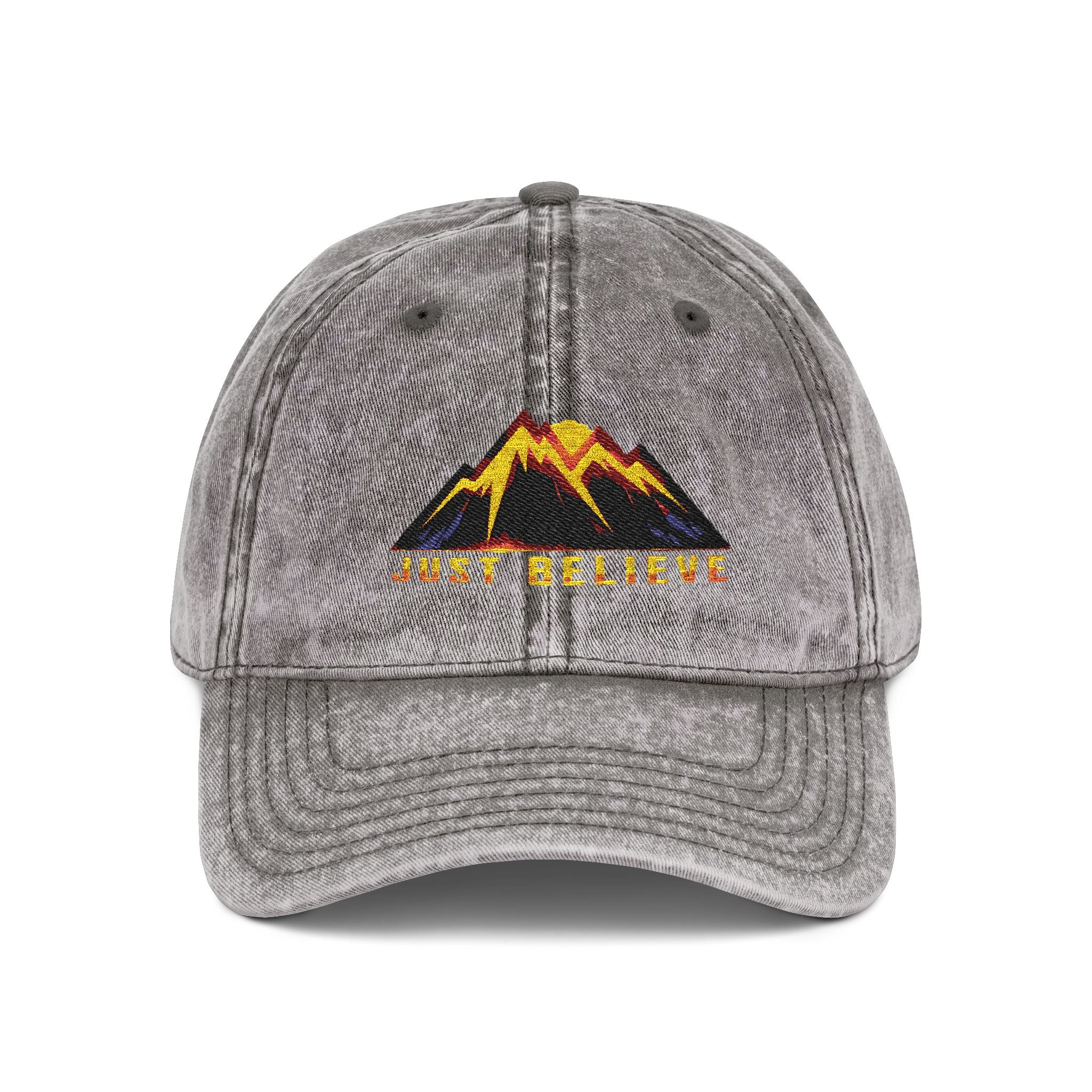 Just Believe Embroidered Vintage Mountain Cap — Red Dad Hat