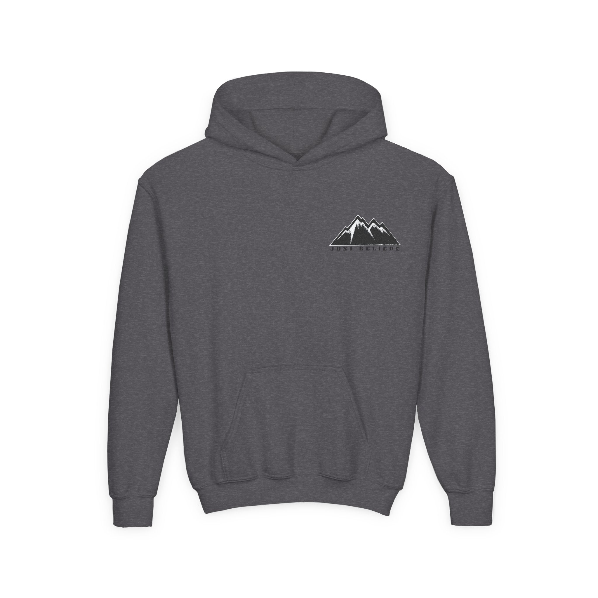 Youth Hoodie - Mountain Logo "Just Breathe" Minimal Outdoor Pullover