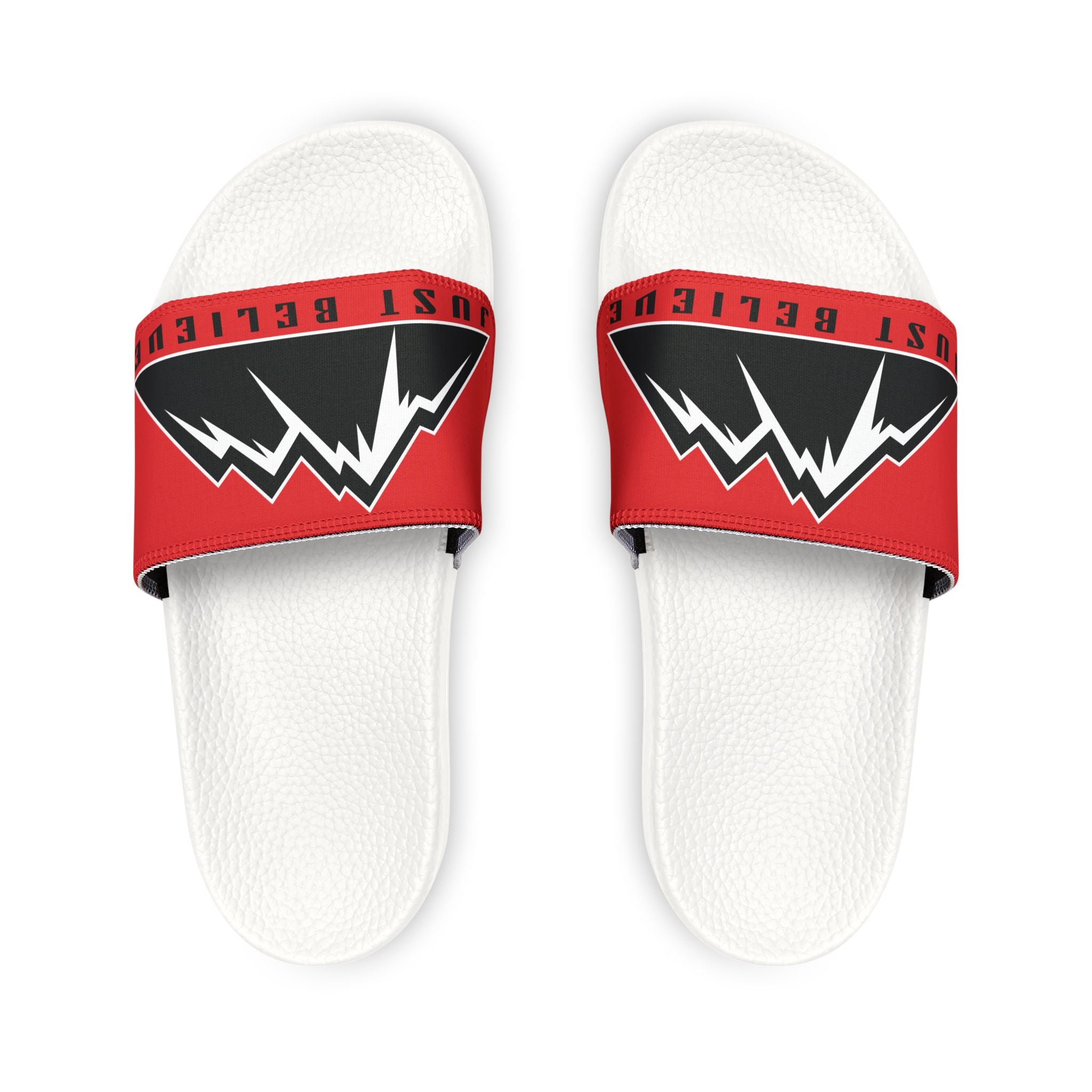 Just Believe Men's Removable-Strap Slide Sandals — Bold Red Mountain Logo