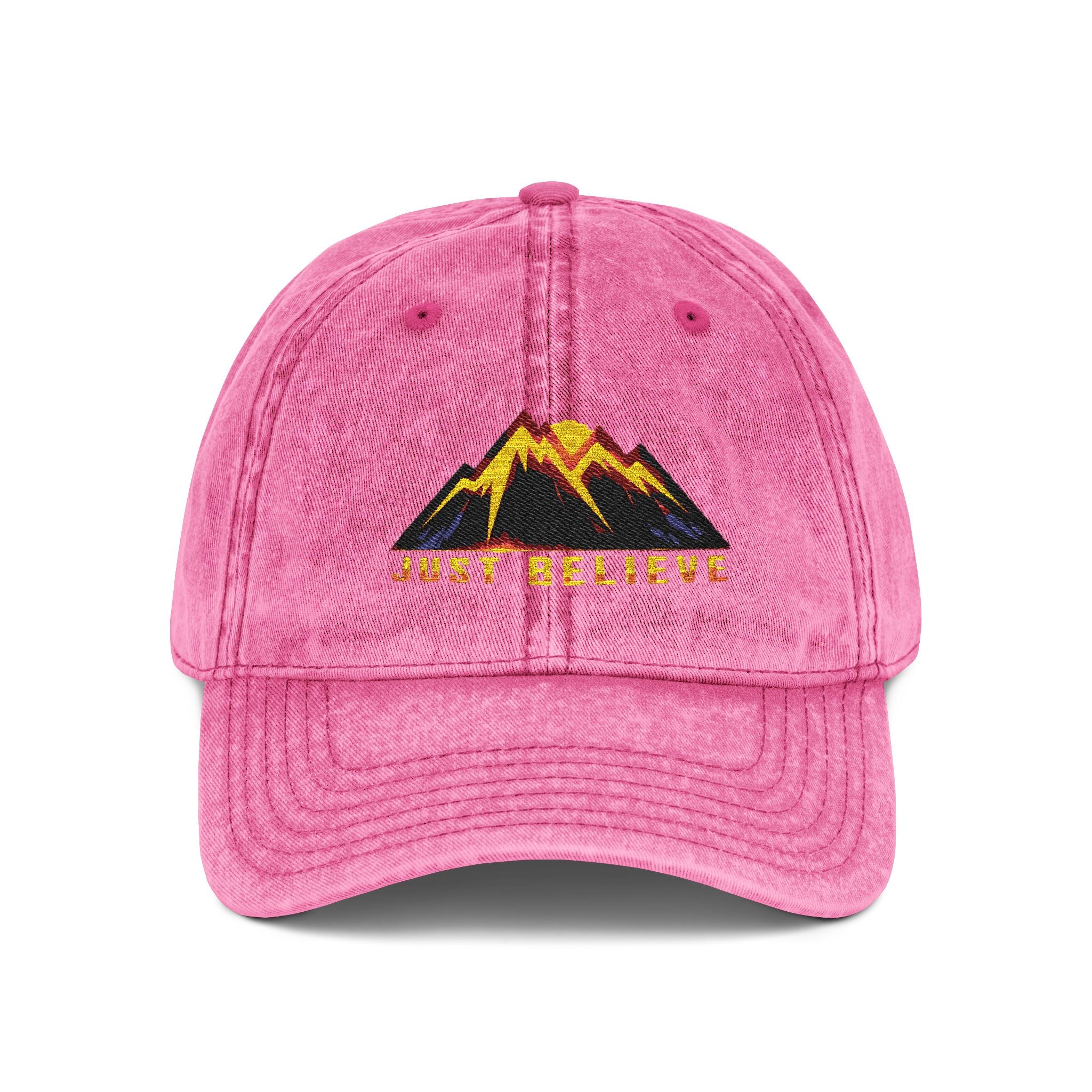 Just Believe Embroidered Vintage Mountain Cap — Red Dad Hat