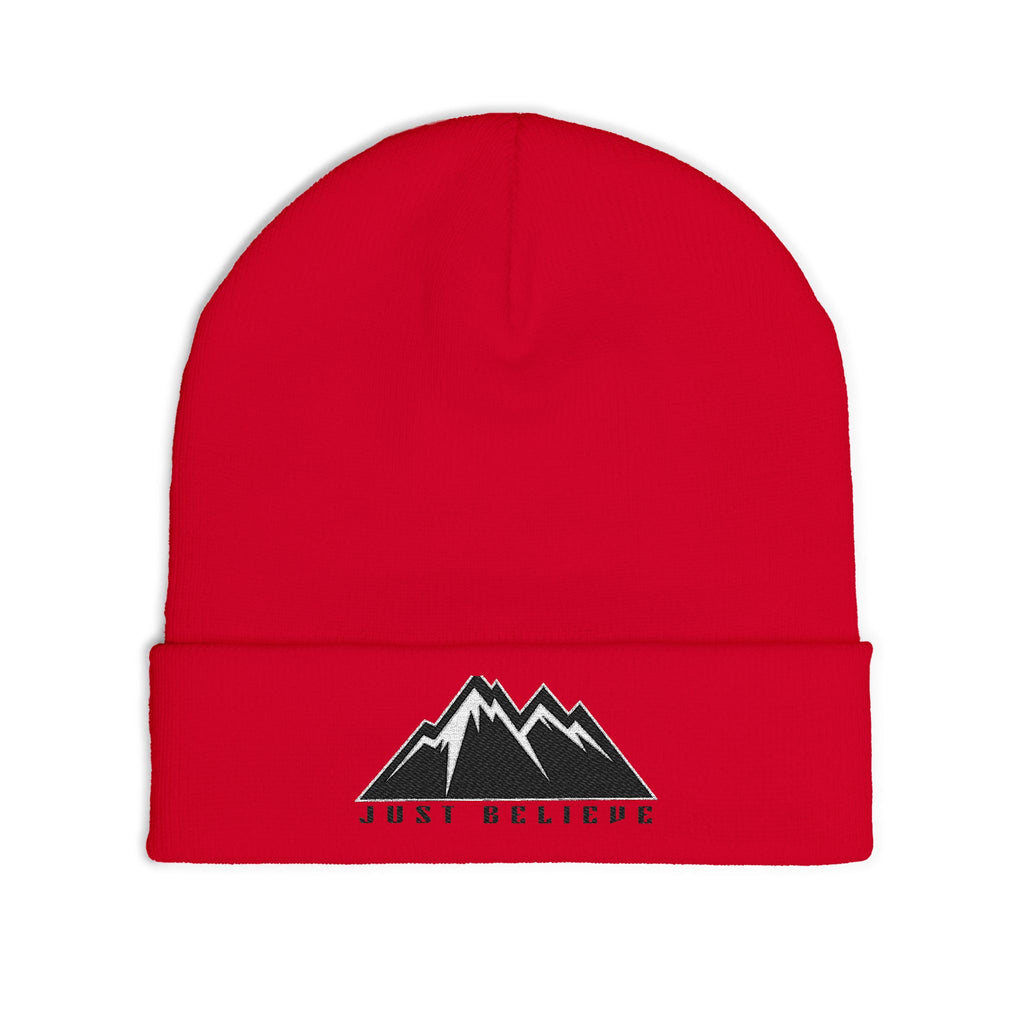 Beanie — Embroidered Mountain "Just Believe" Knit Cap