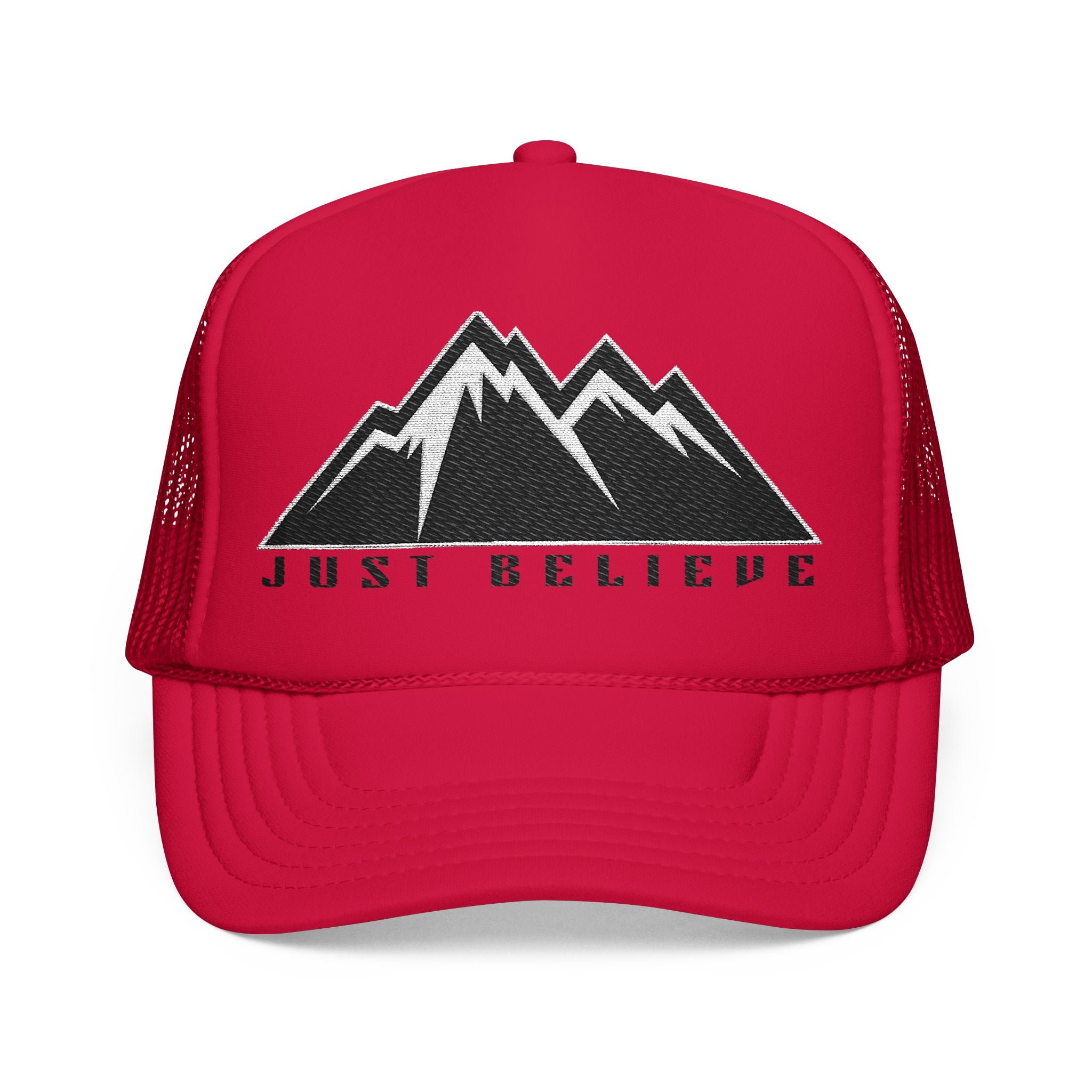 Just Believe Embroidered Trucker Hat — Foam Mesh Cap