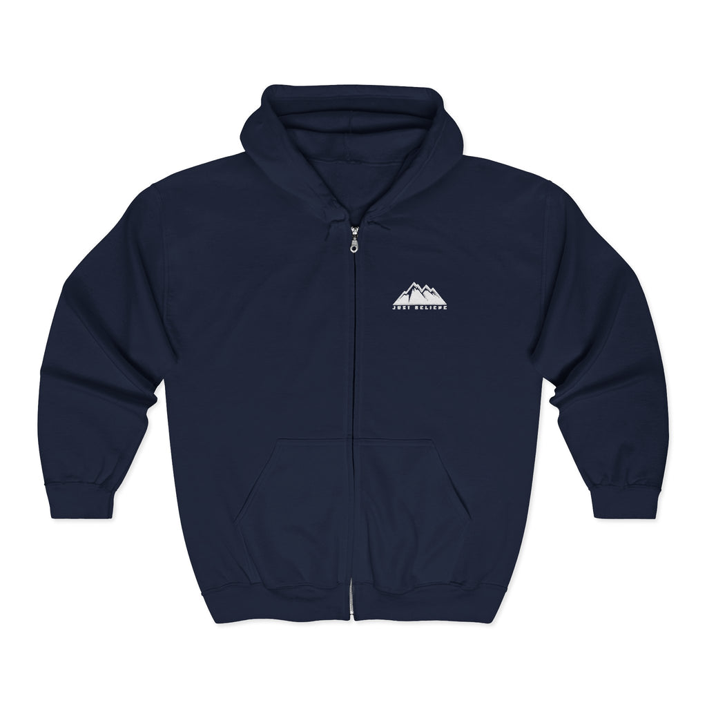 Just Believe Logo Zip Hoodie — Minimal  Range Full‑Zip Sweatshirt
