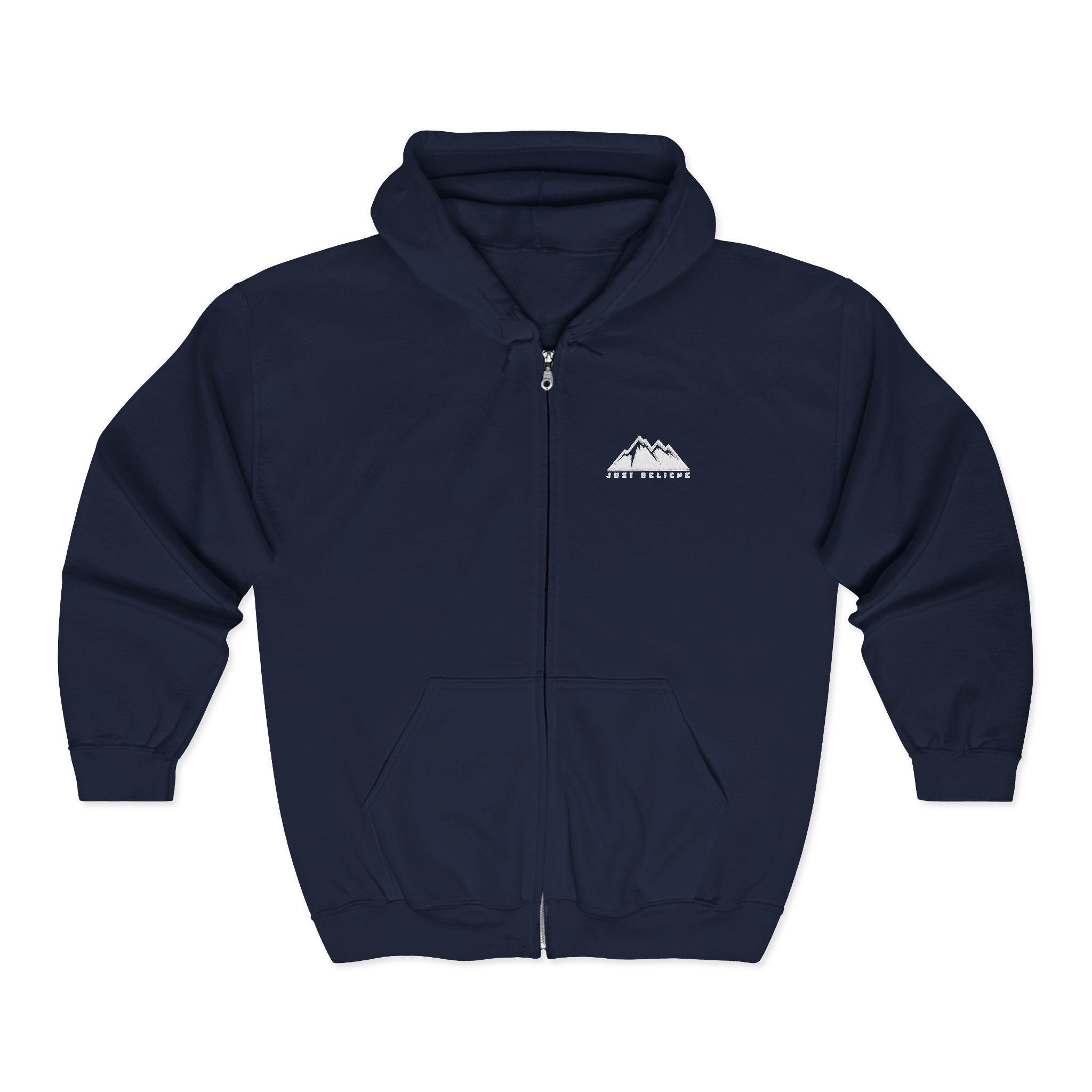 Just Believe Logo Zip Hoodie — Minimal  Range Full‑Zip Sweatshirt