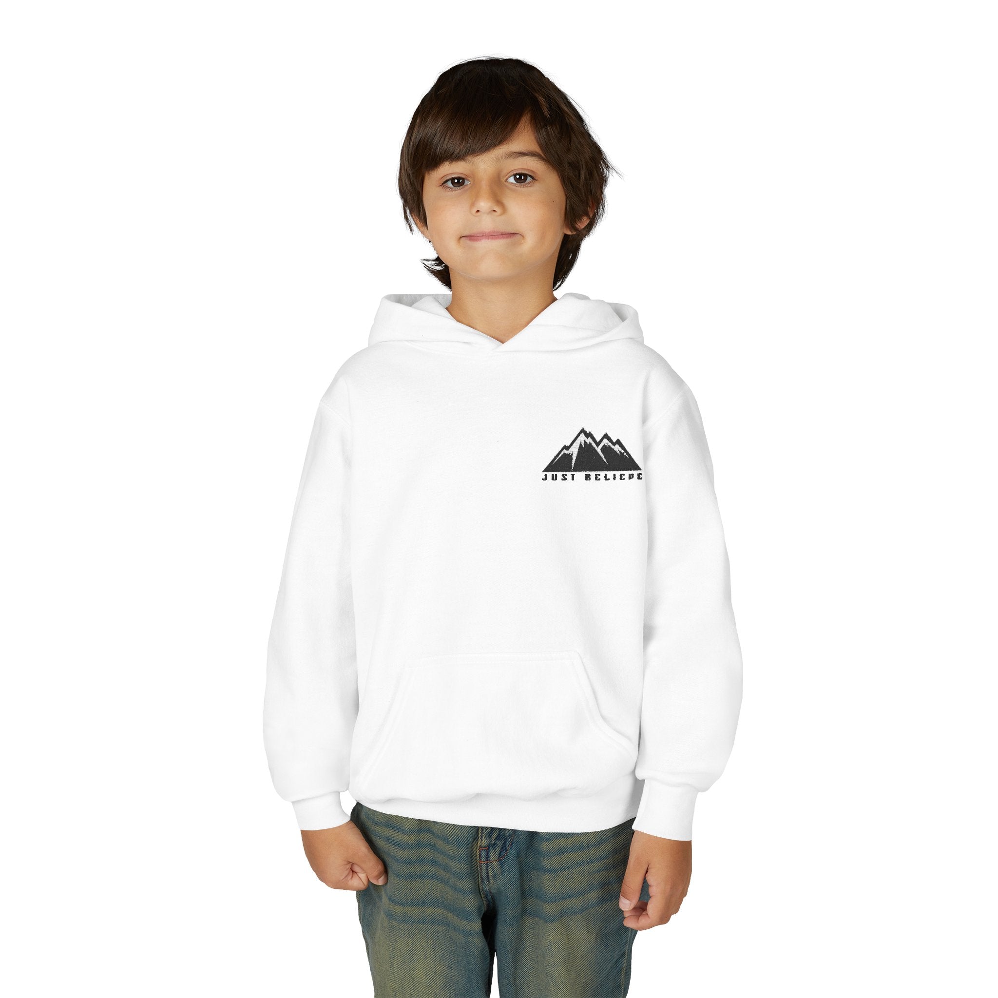 Youth Hoodie - Mountain Logo "Just Breathe" Minimal Outdoor Pullover