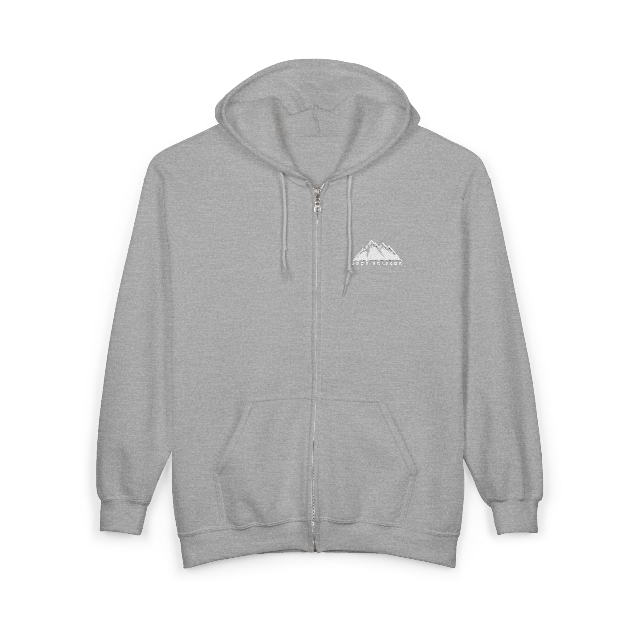 Just Believe Logo Zip Hoodie — Minimal  Range Full‑Zip Sweatshirt