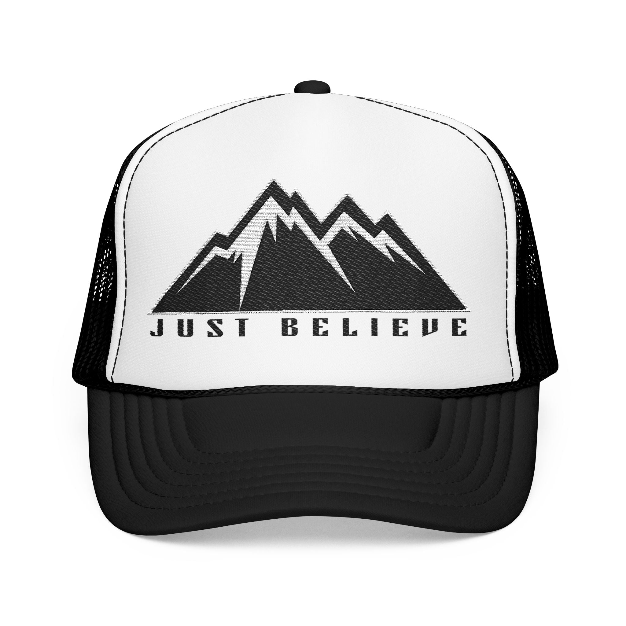Just Believe Embroidered Trucker Hat — Foam Mesh Cap
