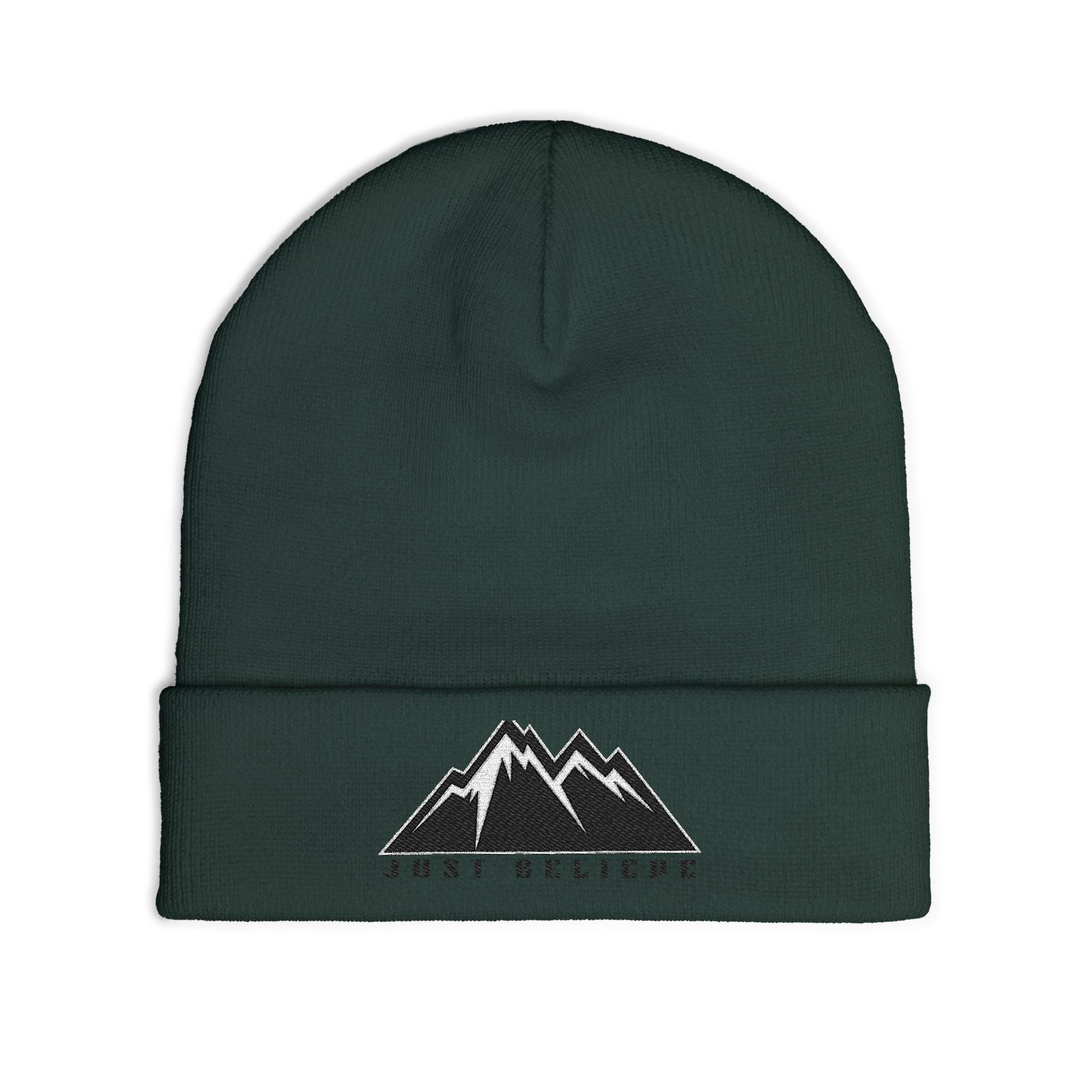 Beanie — Embroidered Mountain "Just Believe" Knit Cap