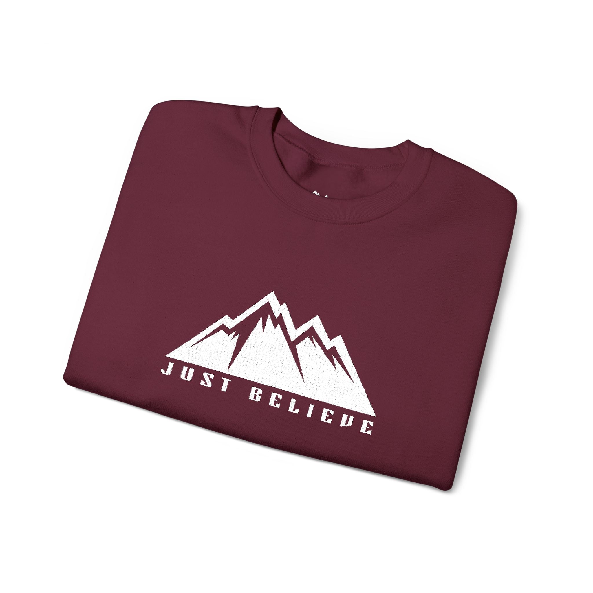 Just Believe Mountain Ridge Crewneck Sweatshirt — Adventure Graphic "Love Believe"