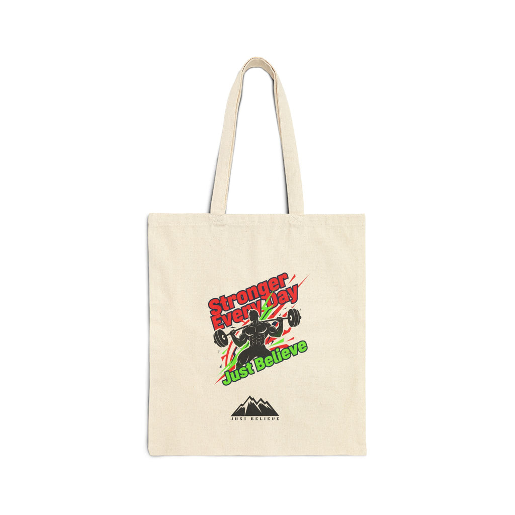 Just Believe Stronger Every Day Tote | gym motivation, workout bag