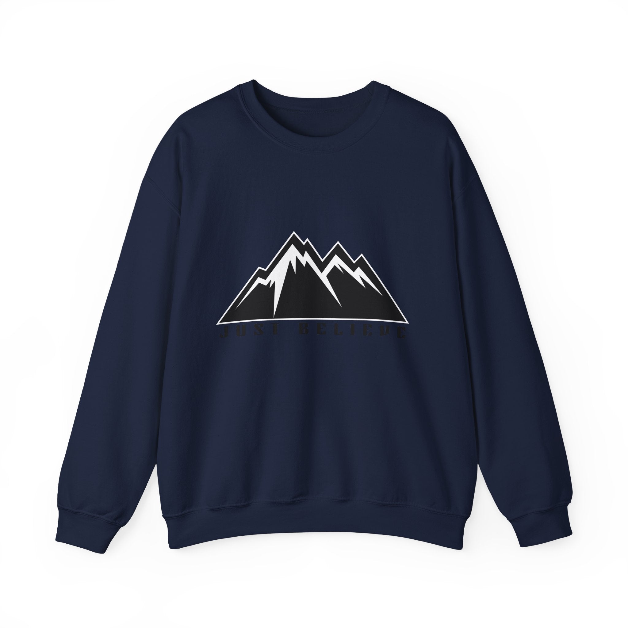 Just Believe Mountain Crewneck Sweatshirt — Inspirational Outdoor Graphic Sweatshirt