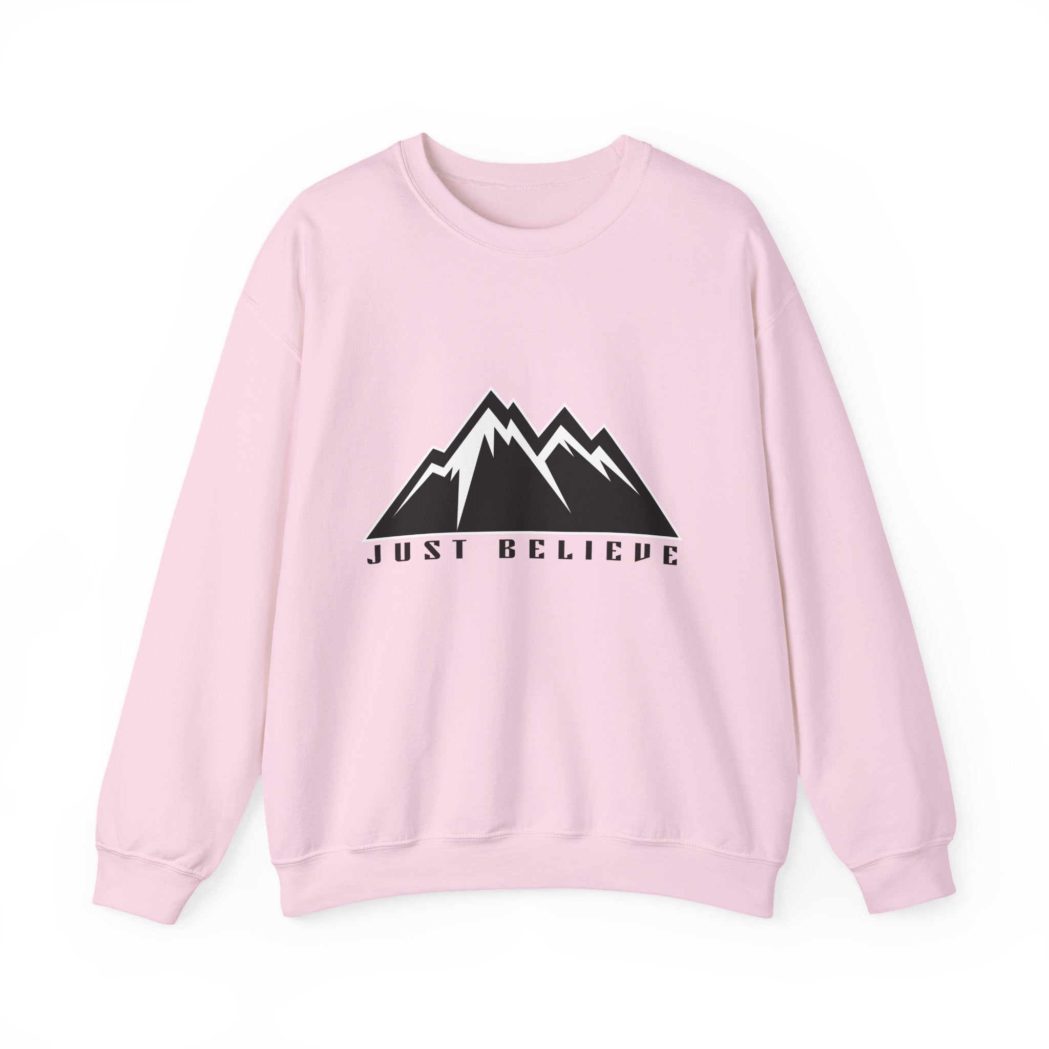 Just Believe Mountain Crewneck Sweatshirt — Inspirational Outdoor Graphic Sweatshirt