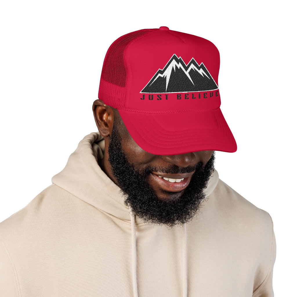 Just Believe Embroidered Trucker Hat — Foam Mesh Cap