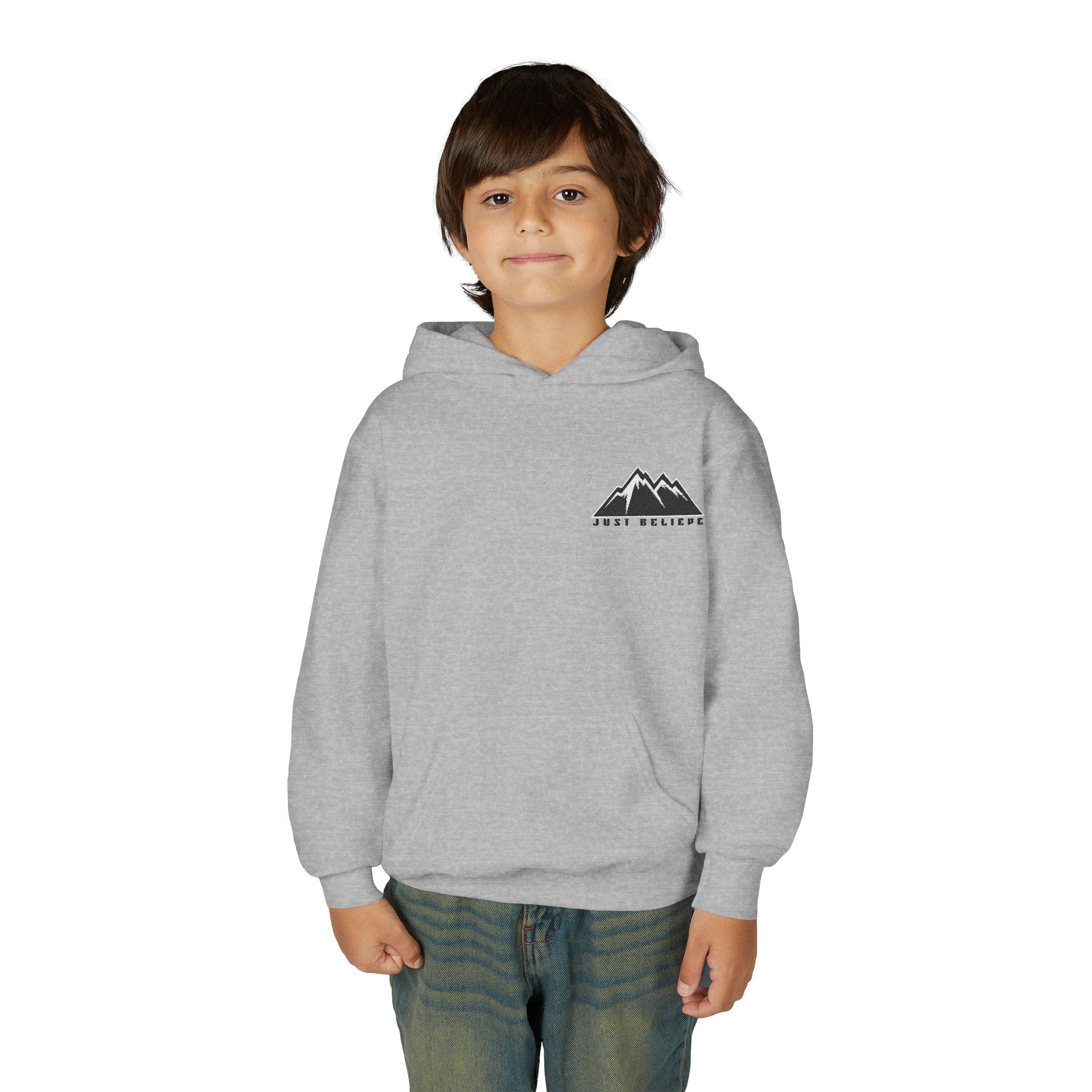 Youth Hoodie - Mountain Logo "Just Breathe" Minimal Outdoor Pullover