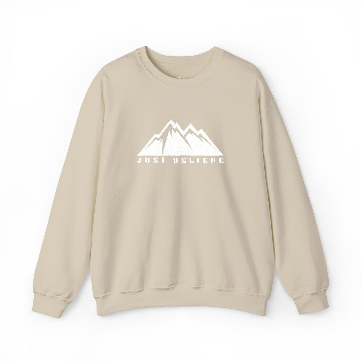 Just Believe Mountain Ridge Crewneck Sweatshirt — Adventure Graphic "Love Believe"