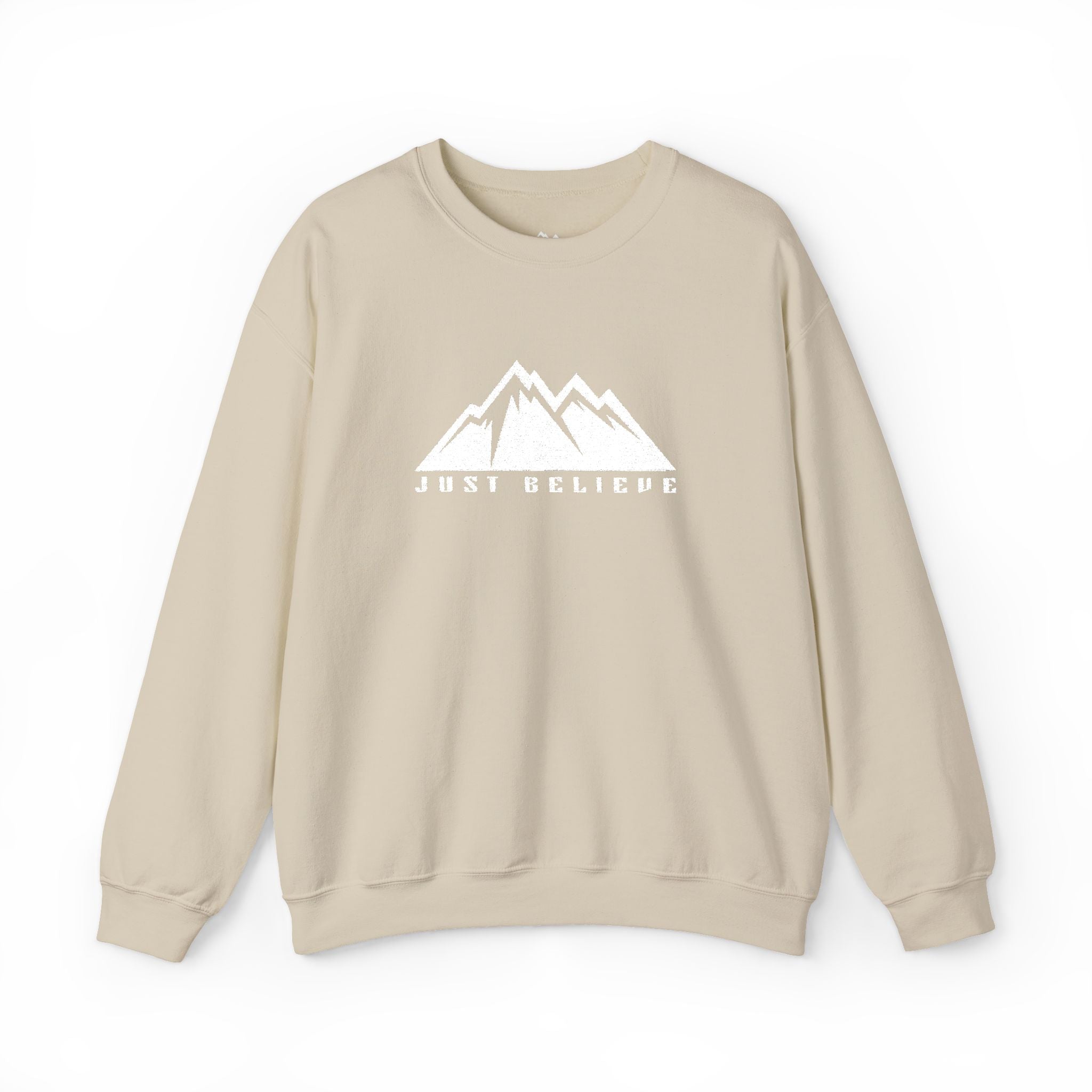 Just Believe Mountain Ridge Crewneck Sweatshirt — Adventure Graphic "Love Believe"