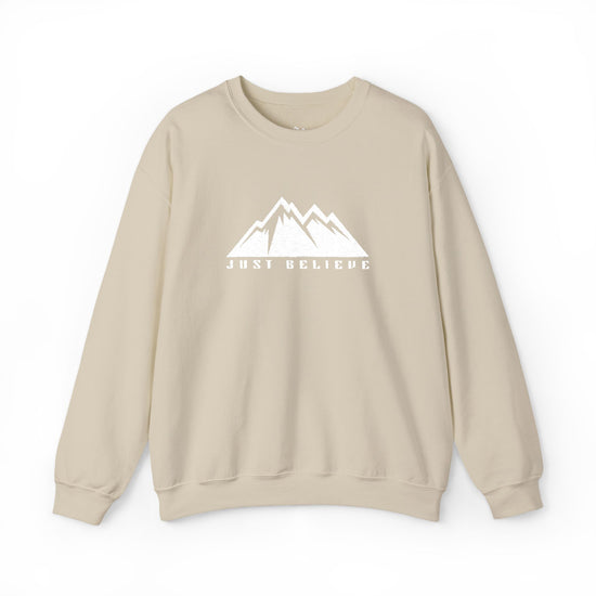 Just Believe Mountain Ridge Crewneck Sweatshirt — Adventure Graphic "Love Believe"