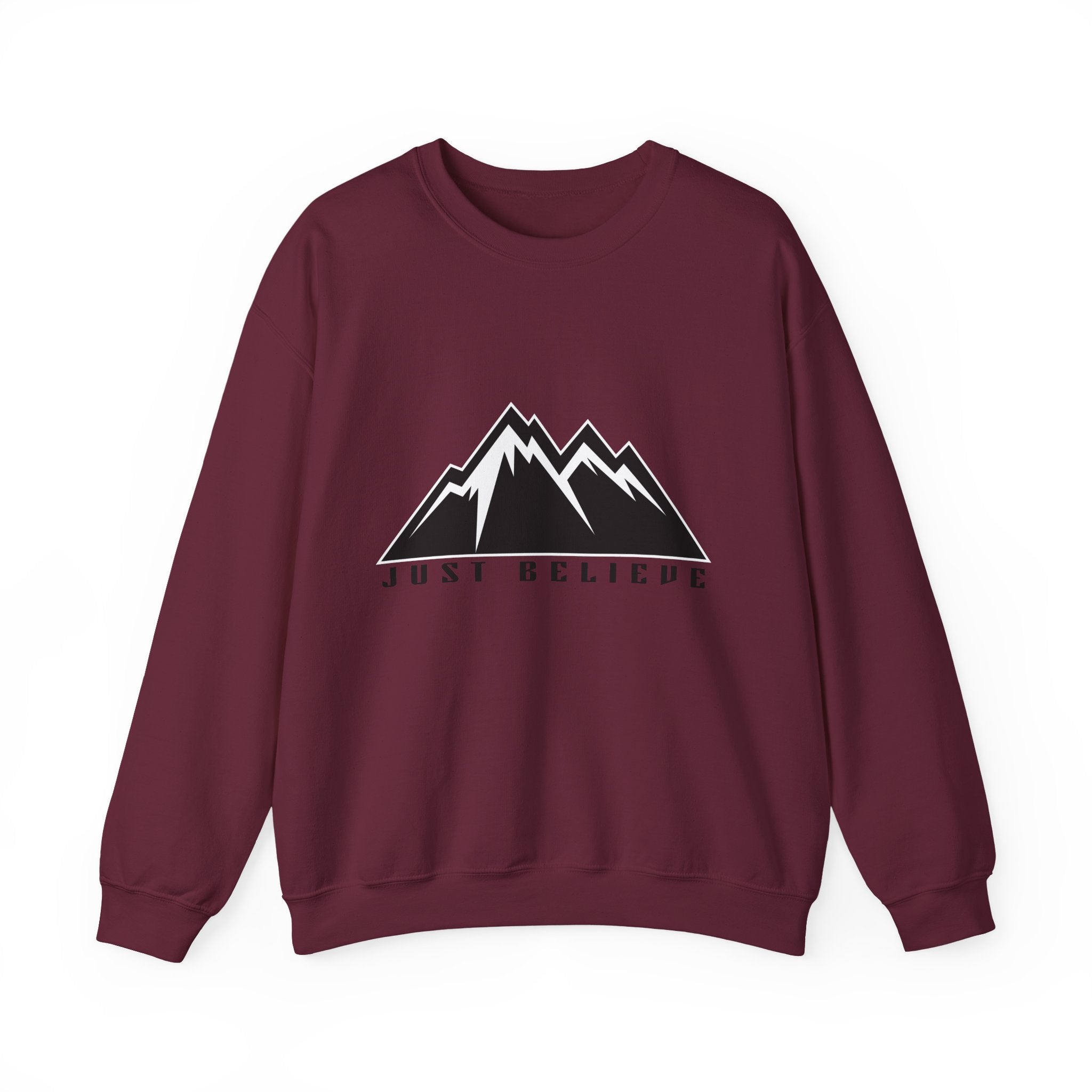 Just Believe Mountain Crewneck Sweatshirt — Inspirational Outdoor Graphic Sweatshirt