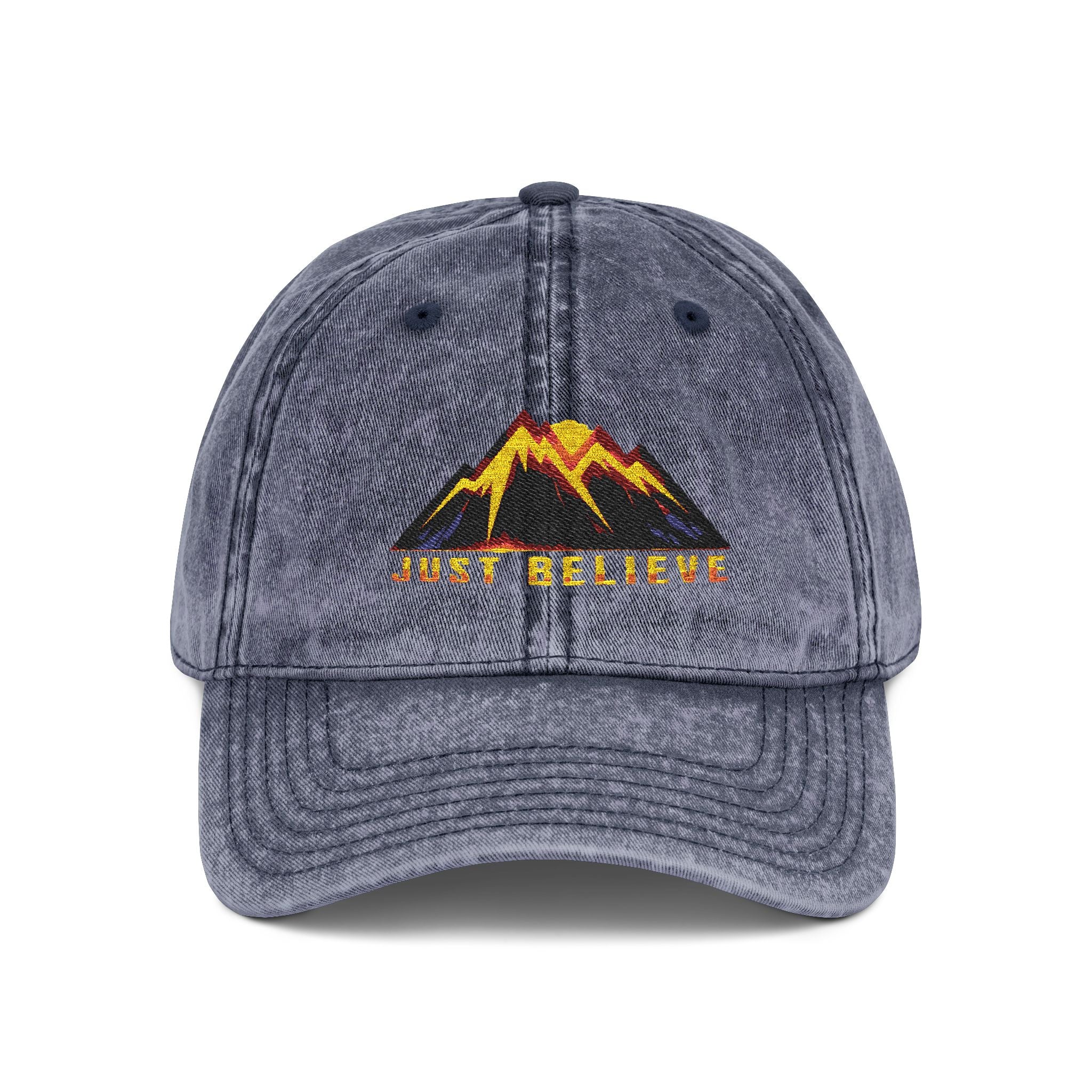 Just Believe Embroidered Vintage Mountain Cap — Red Dad Hat