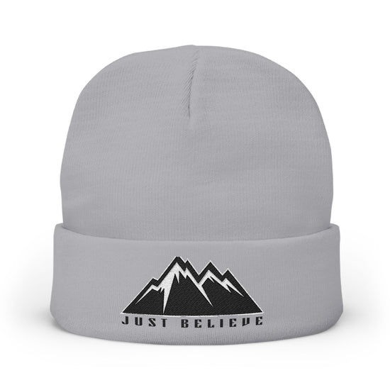 Beanie — Embroidered Mountain "Just Believe" Knit Cap