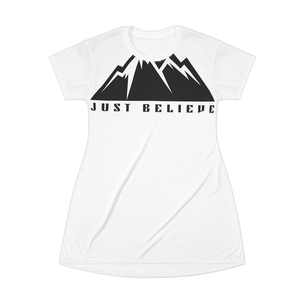 Just  Believe T-Shirt Dress — Casual AOP Tunic Dress (All-Over Print)