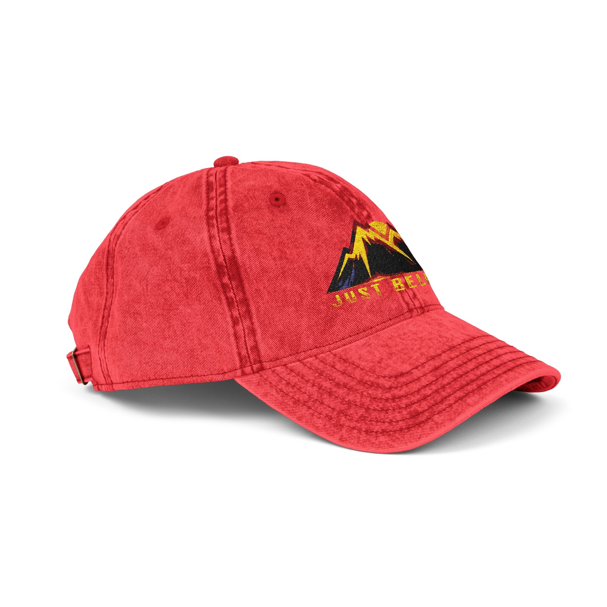 Just Believe Embroidered Vintage Mountain Cap — Red Dad Hat