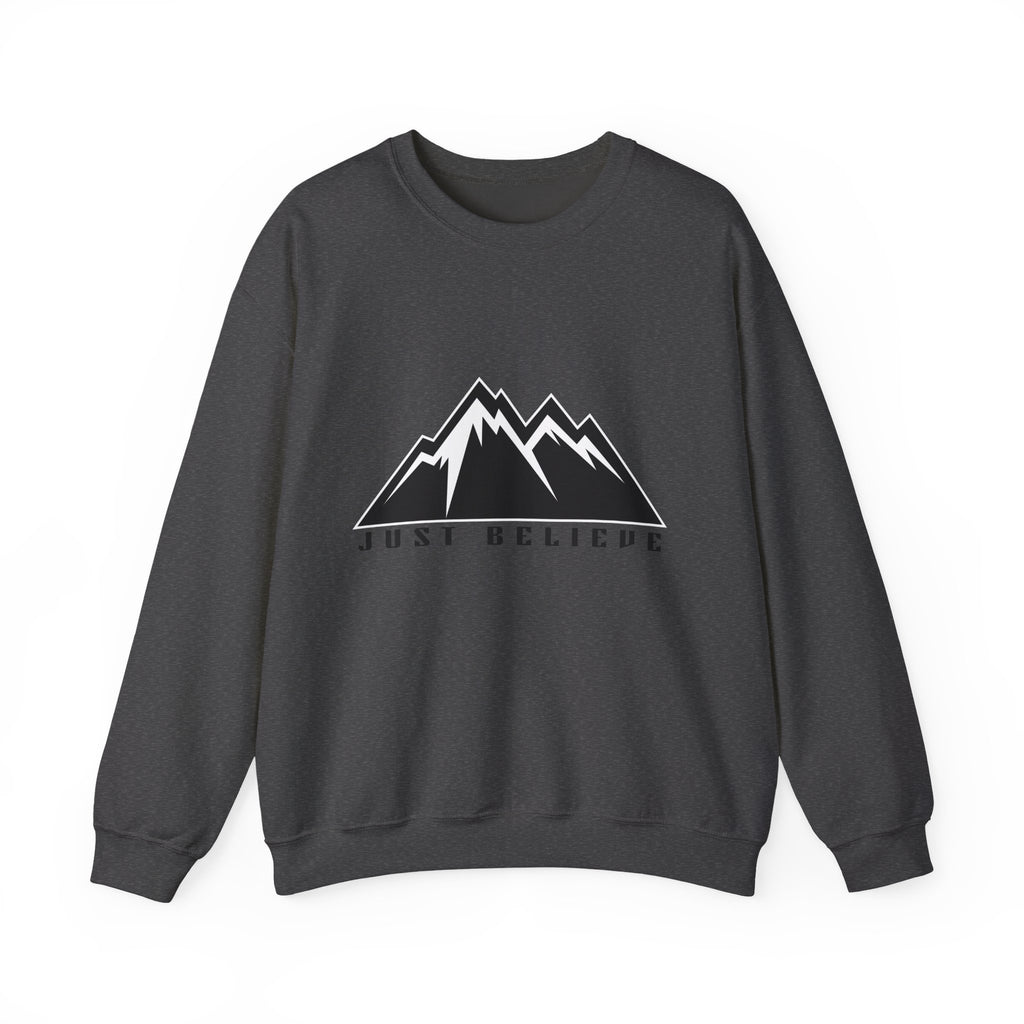 Just Believe Mountain Crewneck Sweatshirt — Inspirational Outdoor Graphic Sweatshirt