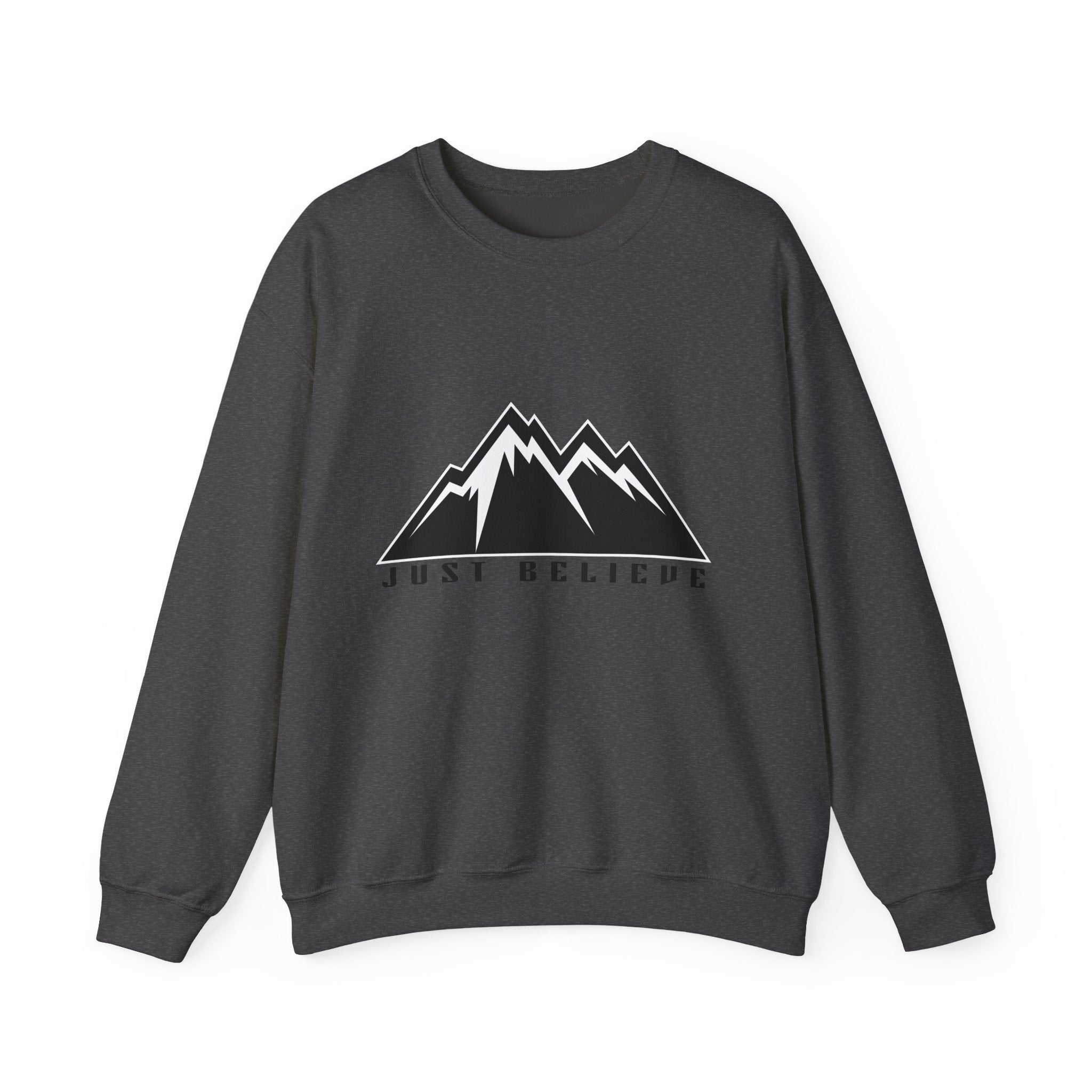 Just Believe Mountain Crewneck Sweatshirt — Inspirational Outdoor Graphic Sweatshirt