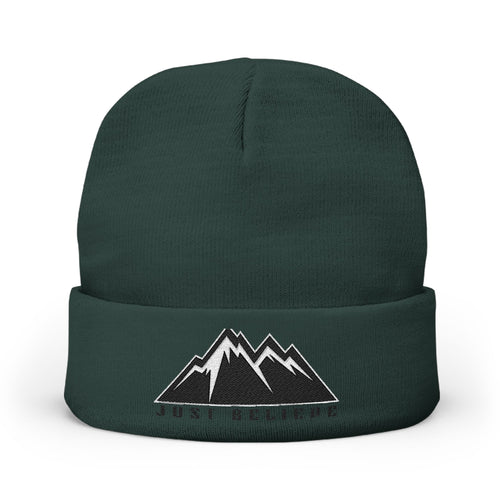Beanie — Embroidered Mountain "Just Believe" Knit Cap