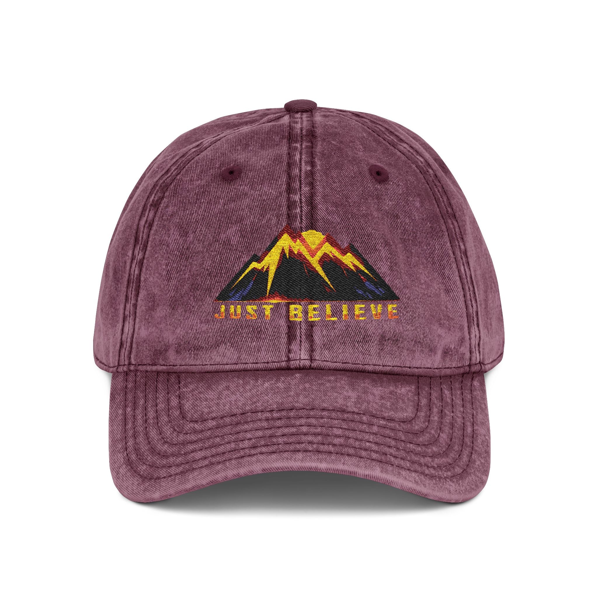 Just Believe Embroidered Vintage Mountain Cap — Red Dad Hat