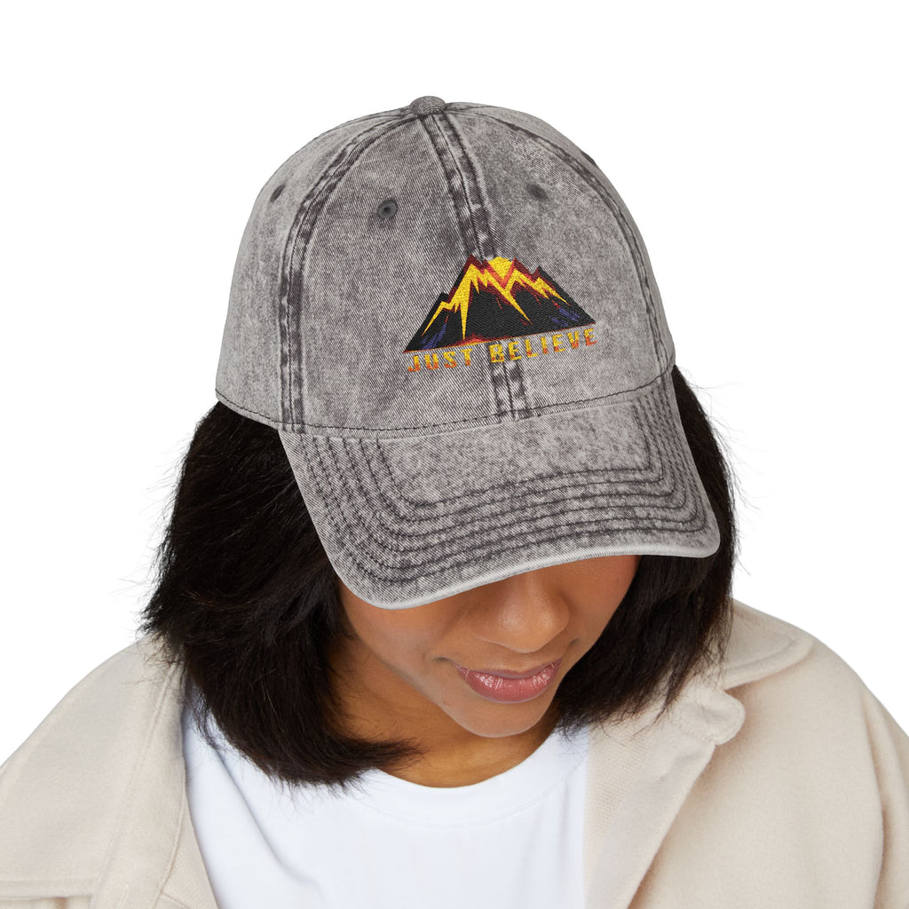 Just Believe Embroidered Vintage Mountain Cap — Red Dad Hat