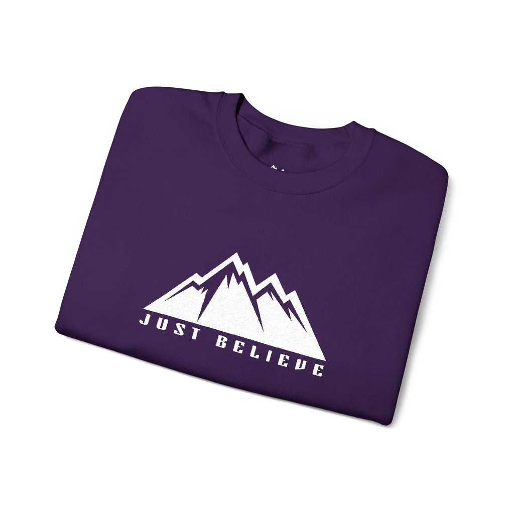Just Believe Mountain Ridge Crewneck Sweatshirt — Adventure Graphic "Love Believe"