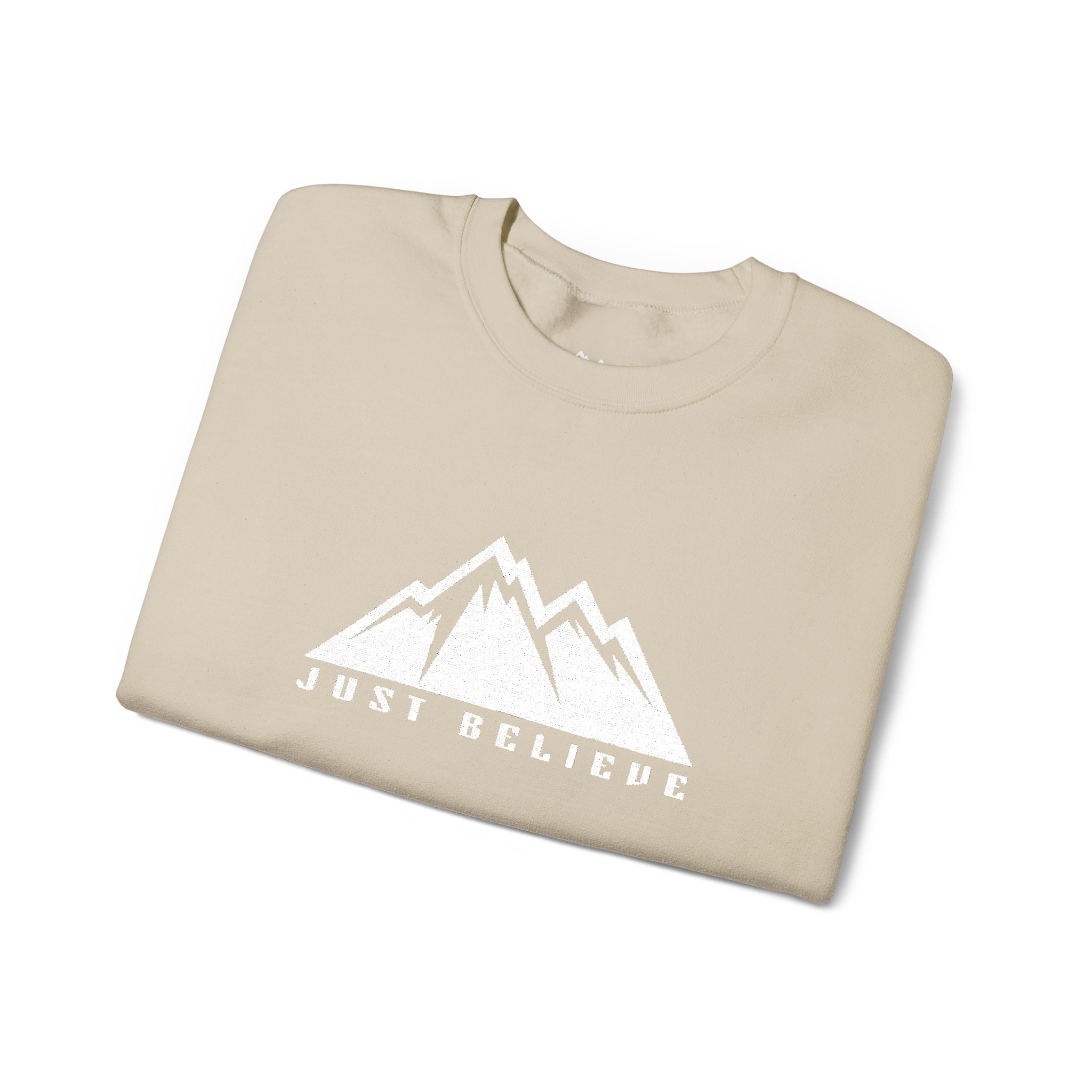 Just Believe Mountain Ridge Crewneck Sweatshirt — Adventure Graphic "Love Believe"