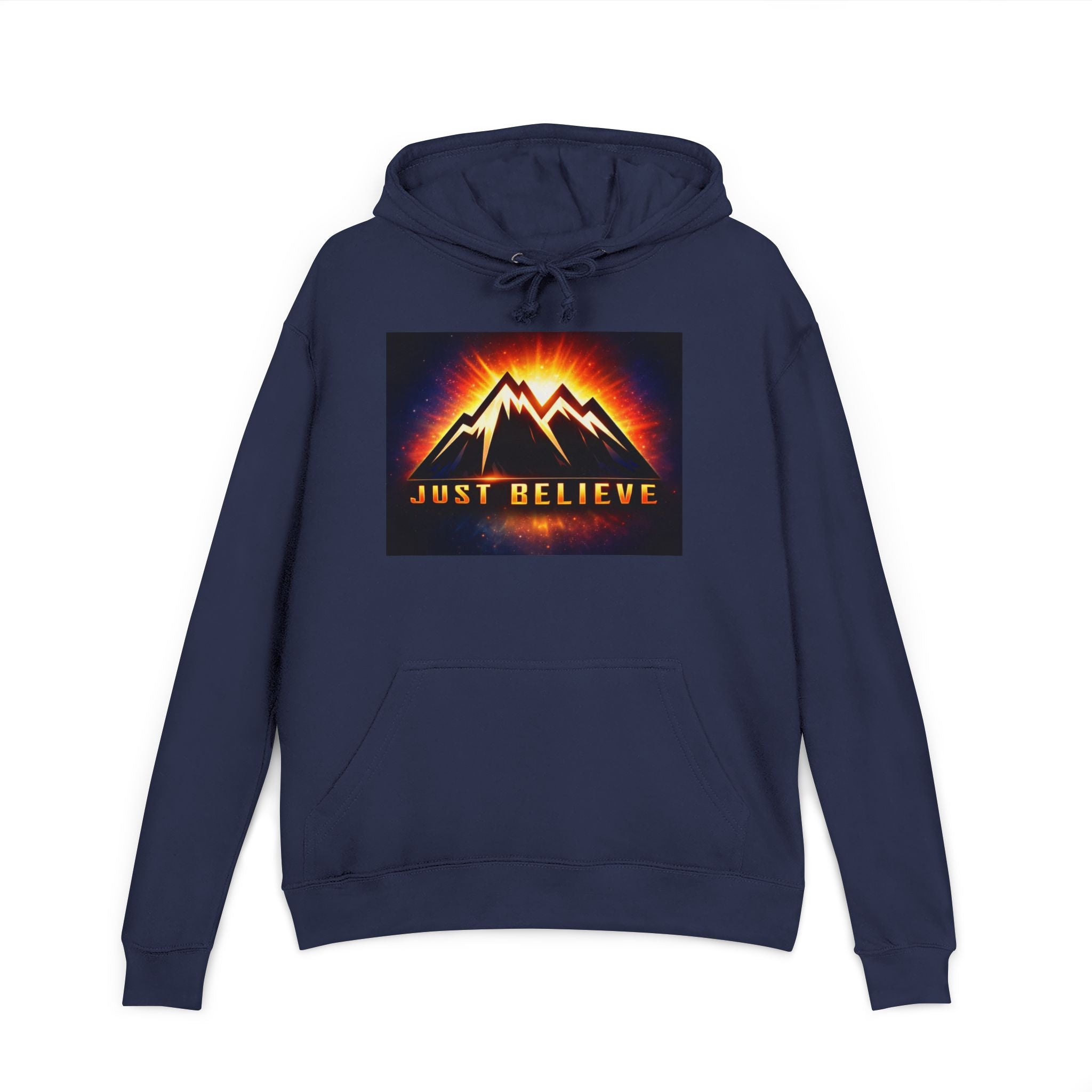JustBelieve Mountain Sunrise Hoodie — Inspirational Outdoor Graphic Hoodie